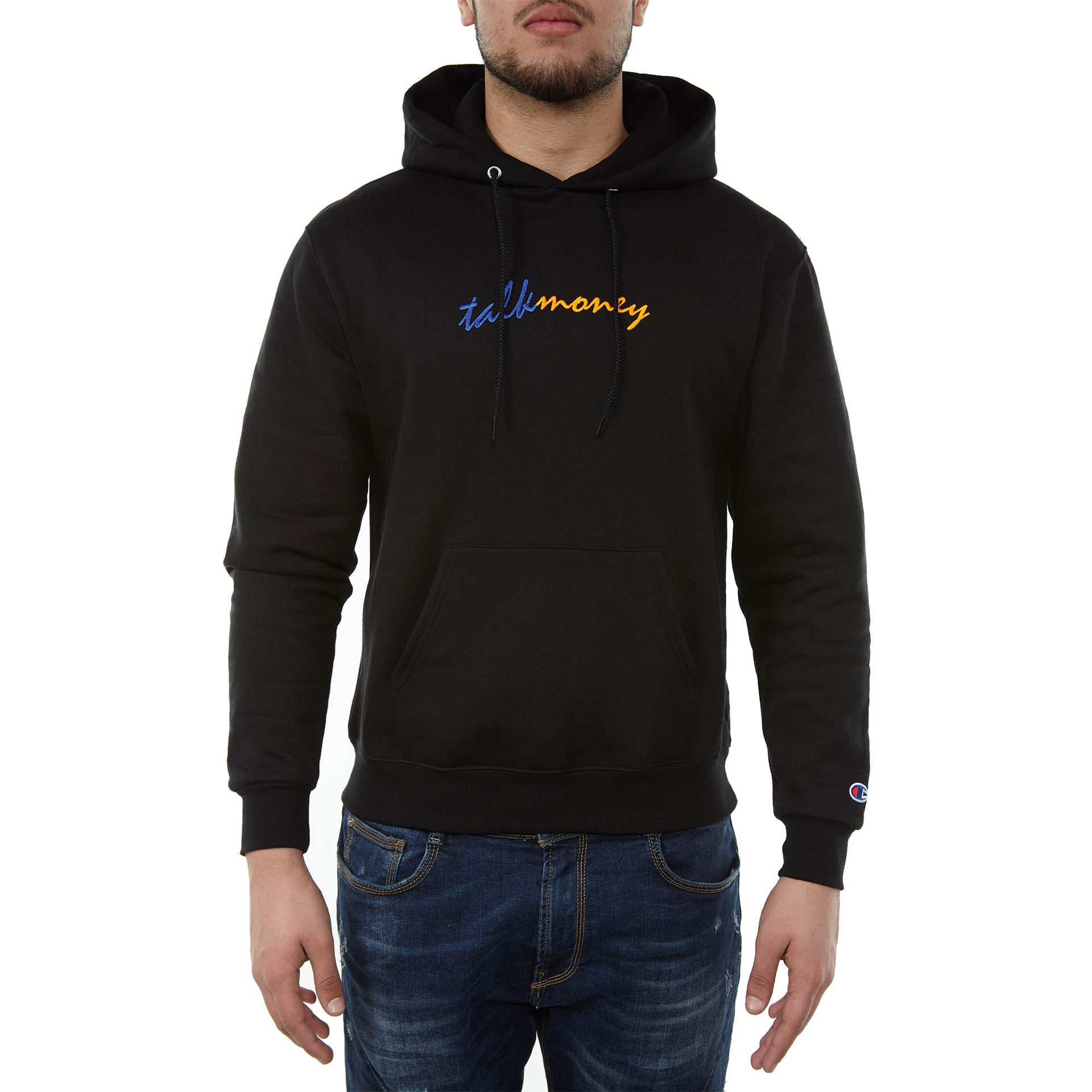 Talk Money Champion 50/50 Ecosmart Pullover Hood Mens Style : S700-BLACK/BLU/ORNG