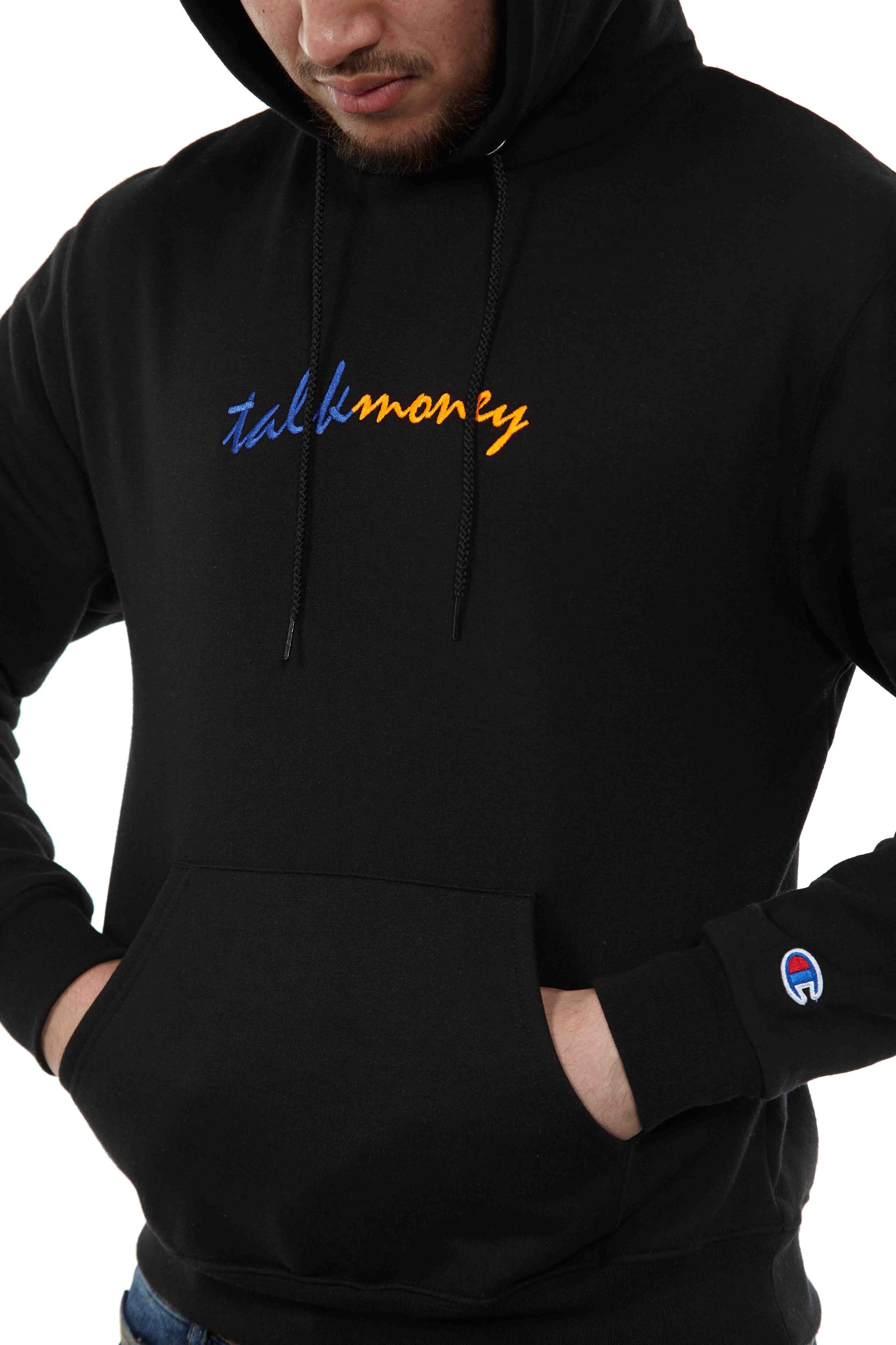 Talk Money Champion 50/50 Ecosmart Pullover Hood Mens Style : S700-BLACK/BLU/ORNG