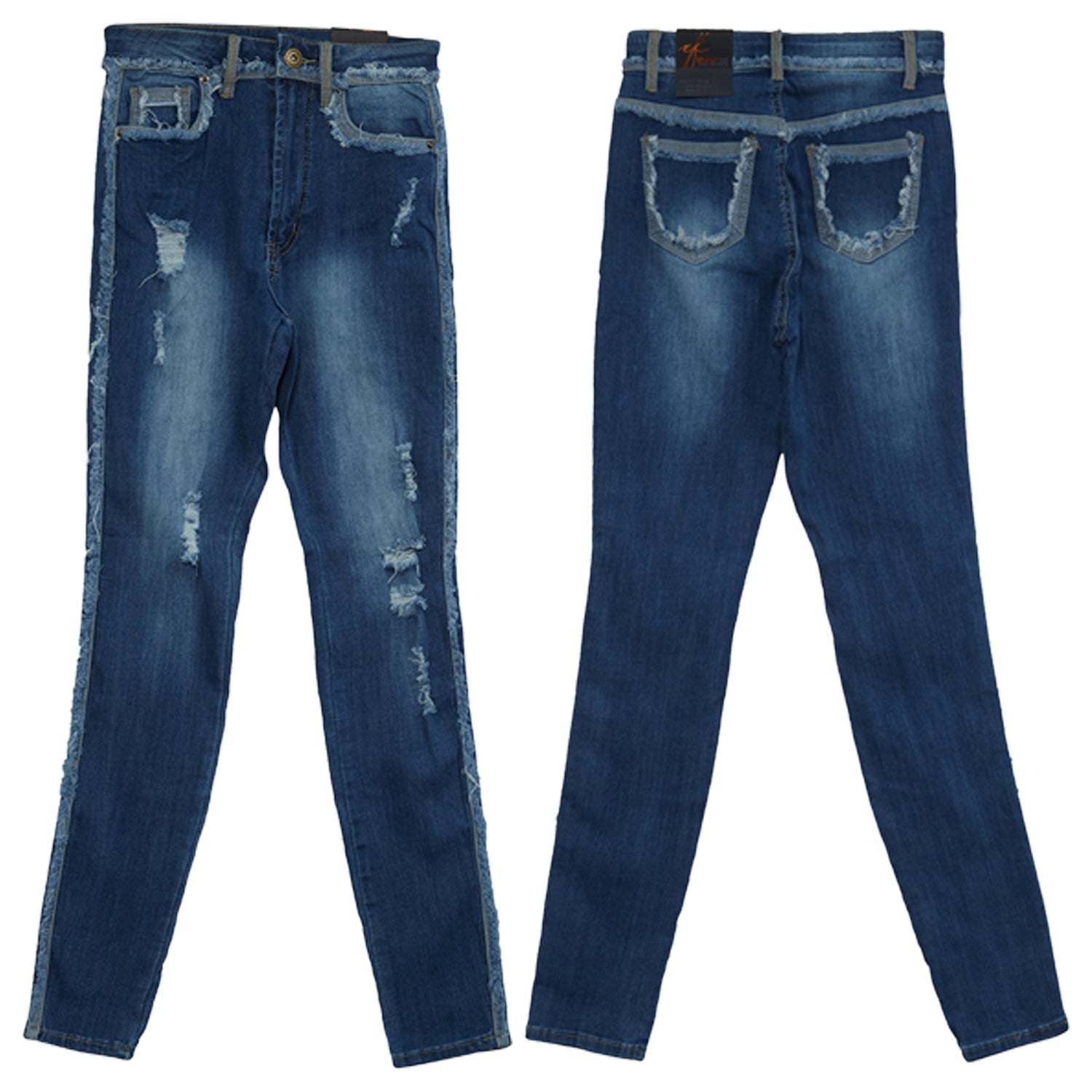 Red Fox High Waist Raw Edge Denim Jeans Womens Style : Pa830