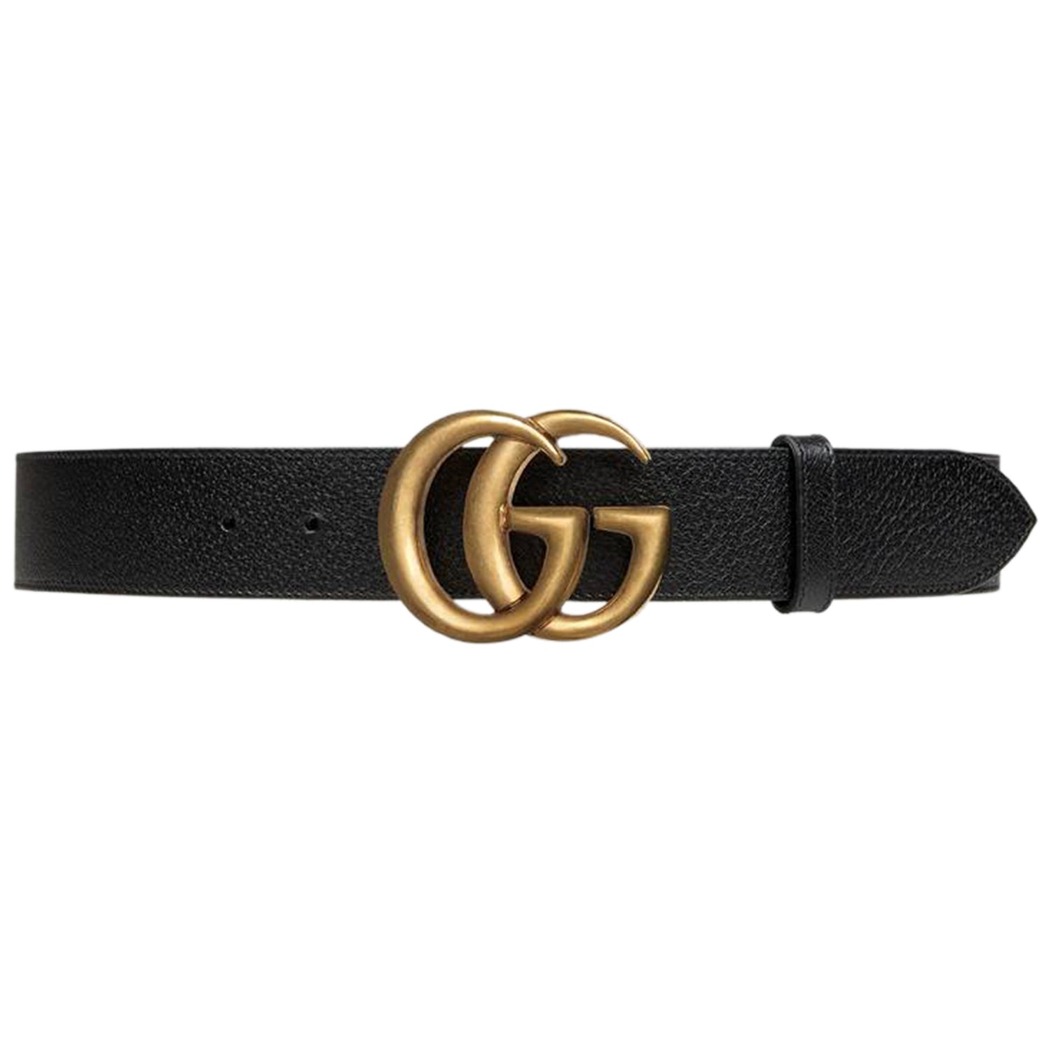 Gucci Double G Textured Leather Belt Antique Brass Buckle 1.5 Width Black 406831