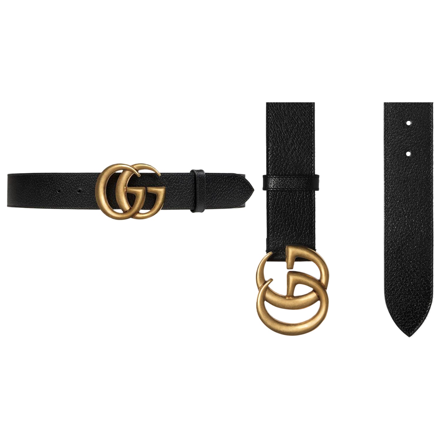 Gucci Double G Textured Leather Belt Antique Brass Buckle 1.5 Width Black 406831