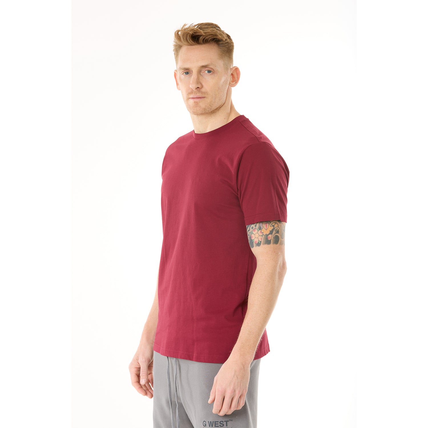 G WEST MENS SOLID CREW NECK TEE - BURGUNDY