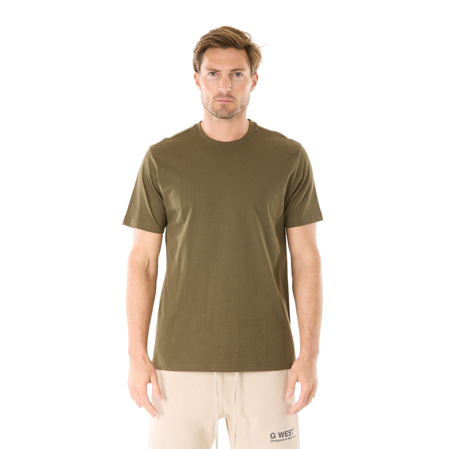 G WEST MENS SOLID CREW NECK TEE - OLIVE