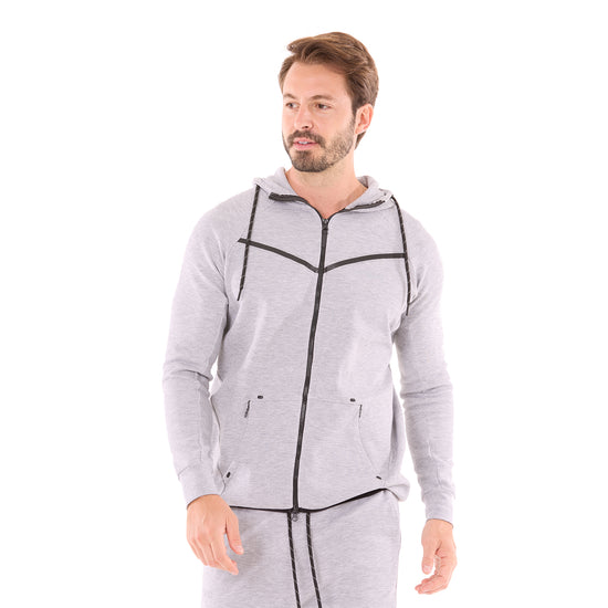 G WEST MENS TECH FLEECE  ZIPPER HOODIE - GREY