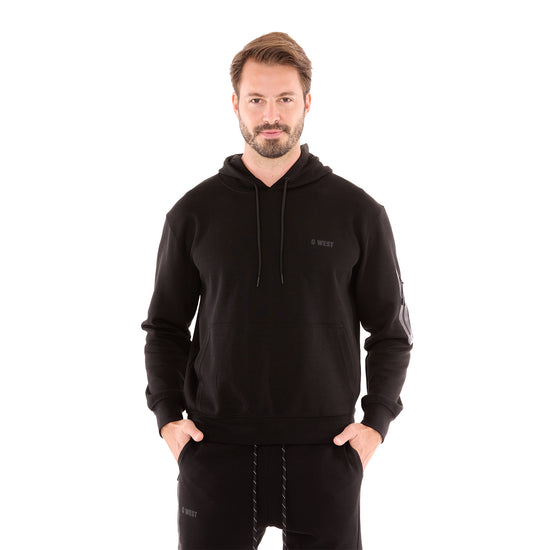 G WEST MENS TECH FLEECE PULLOVER HOODIE - BLACK