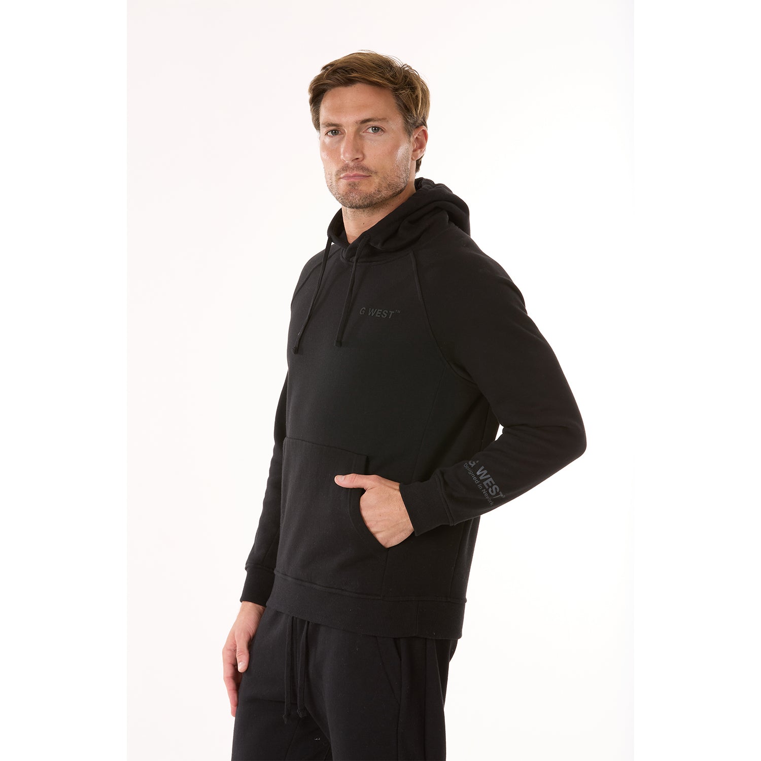 G WEST MENS FLEECE  PULLOVER HOODIE - JET BLACK