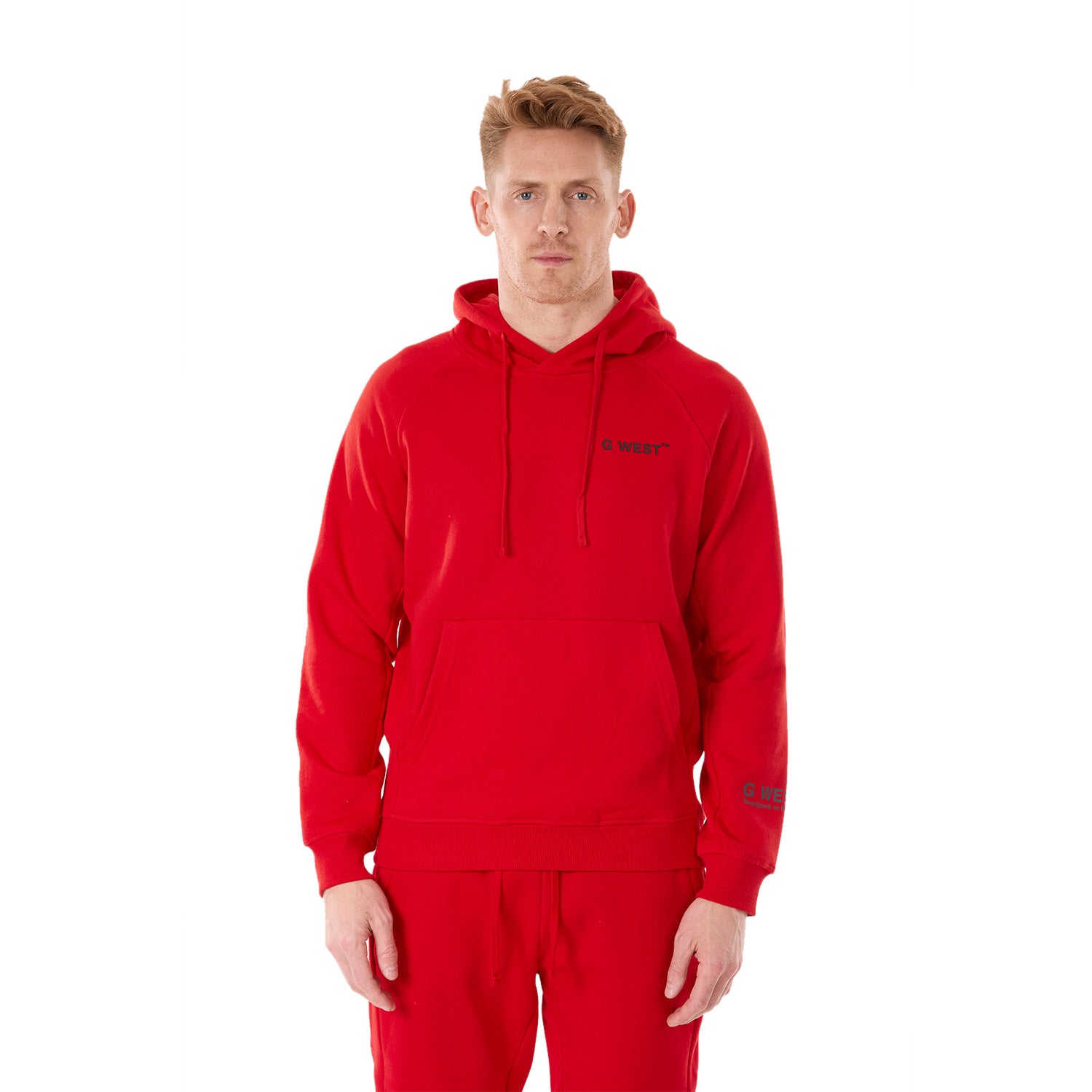 G WEST MENS FLEECE  PULLOVER HOODIE - RACING RED