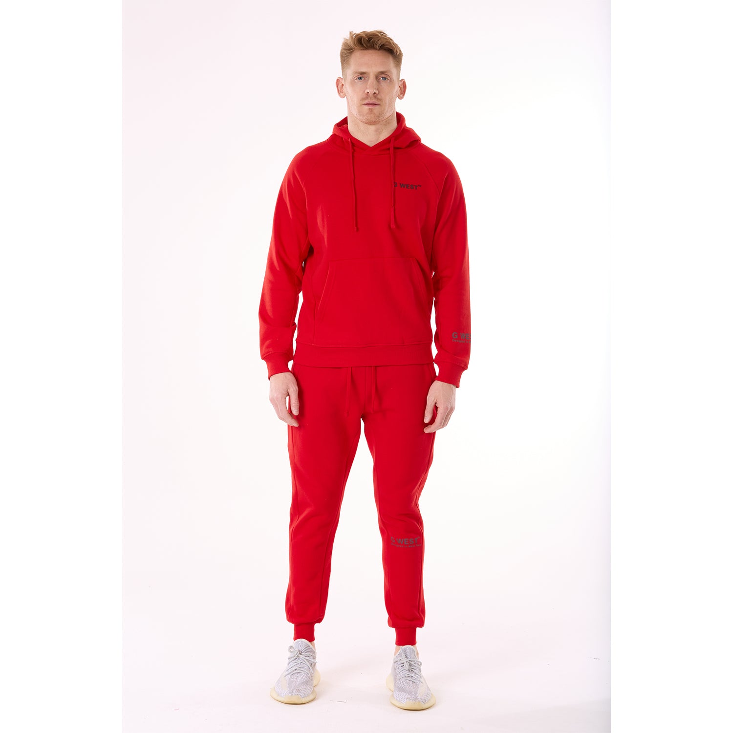 G WEST MENS FLEECE  PULLOVER HOODIE - RACING RED