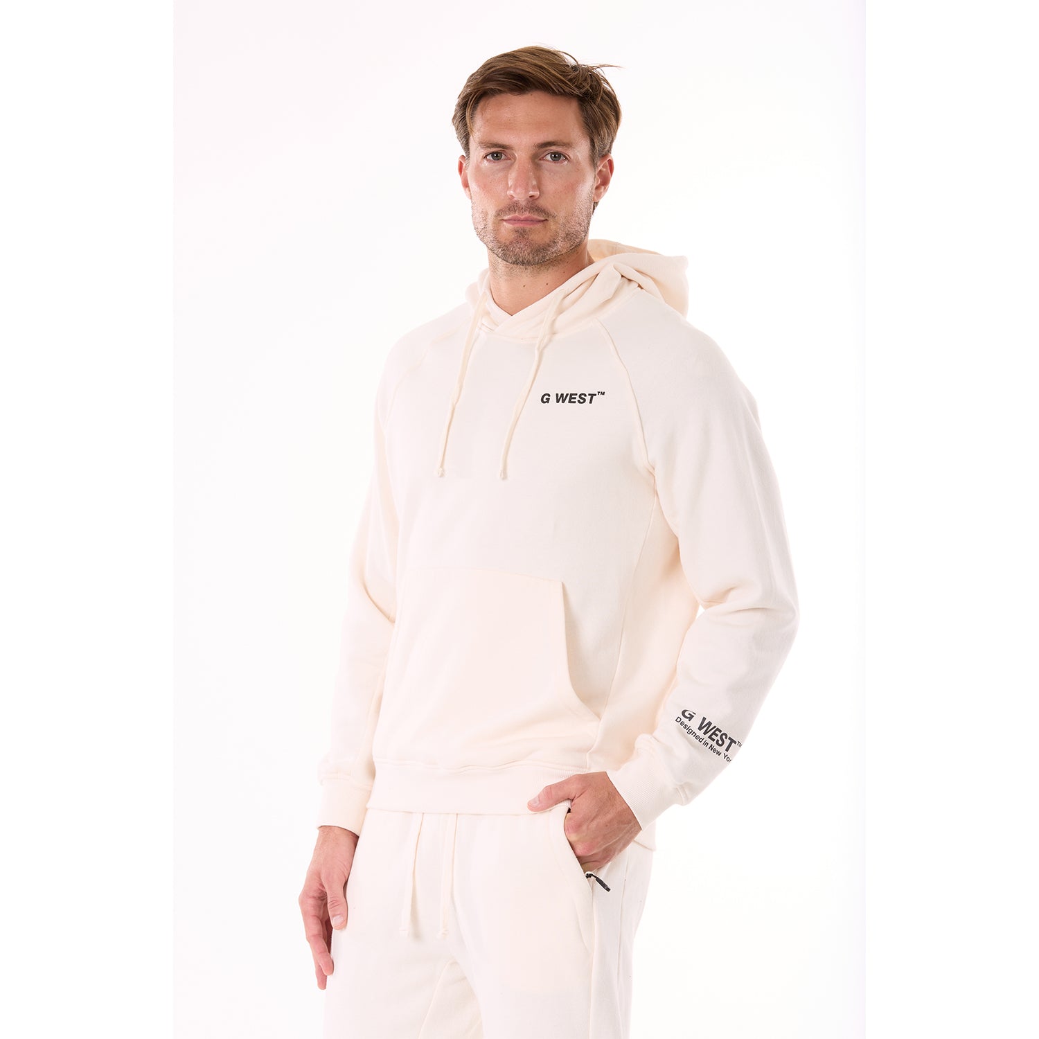 G WEST MENS FLEECE  PULLOVER HOODIE - WHISPER WHITE