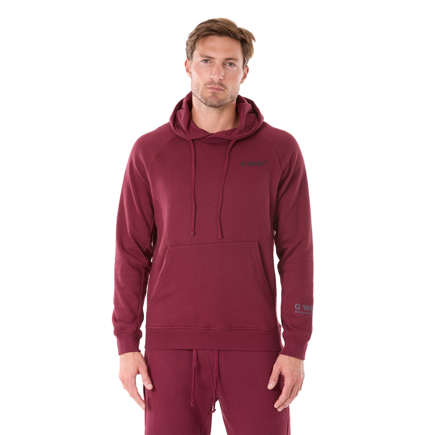 G WEST MENS FLEECE  PULLOVER  HOODIE - BURGUNDY