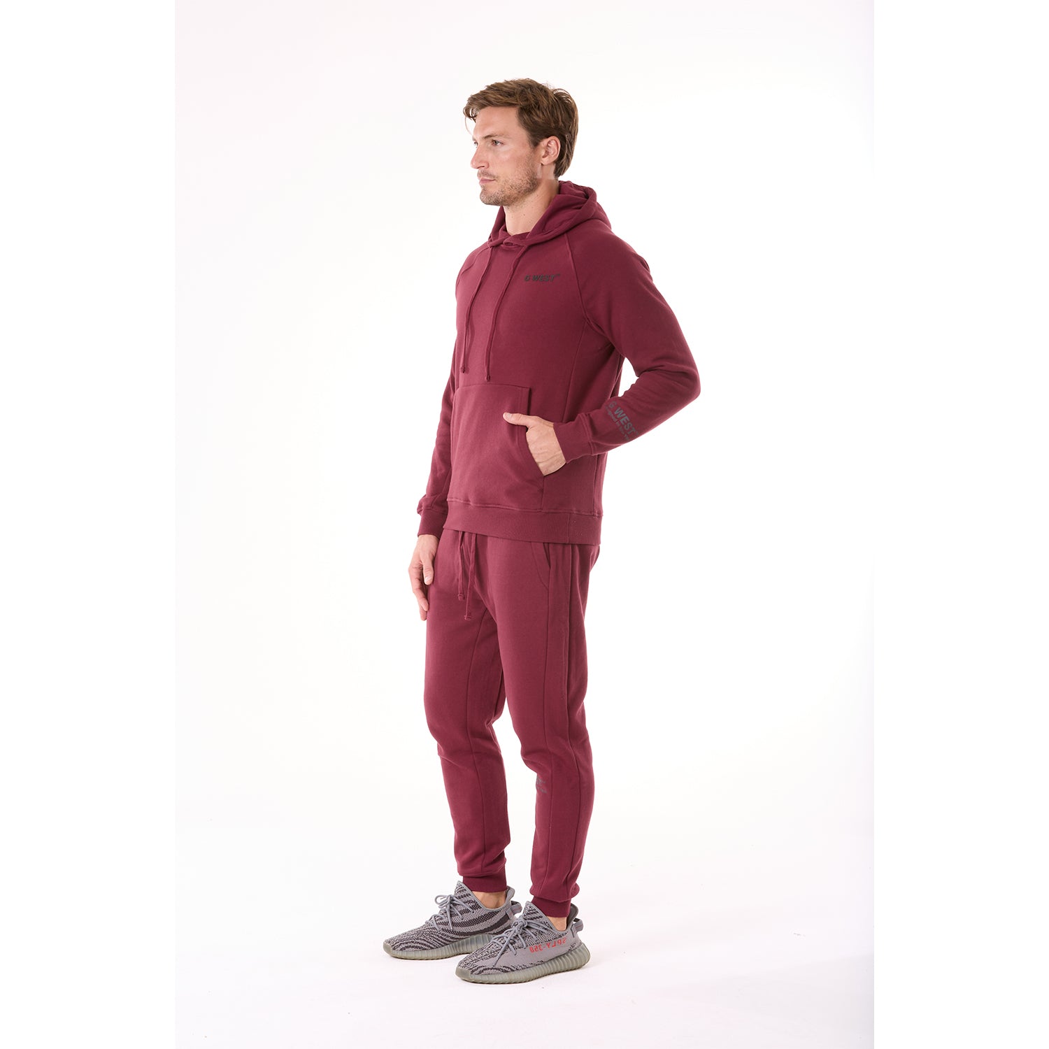 G WEST MENS FLEECE  PULLOVER  HOODIE - BURGUNDY