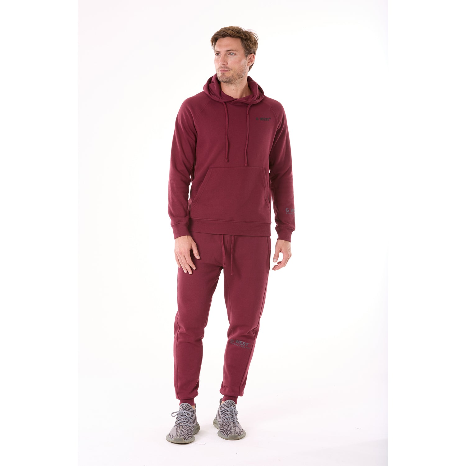 G WEST MENS FLEECE  PULLOVER  HOODIE - BURGUNDY