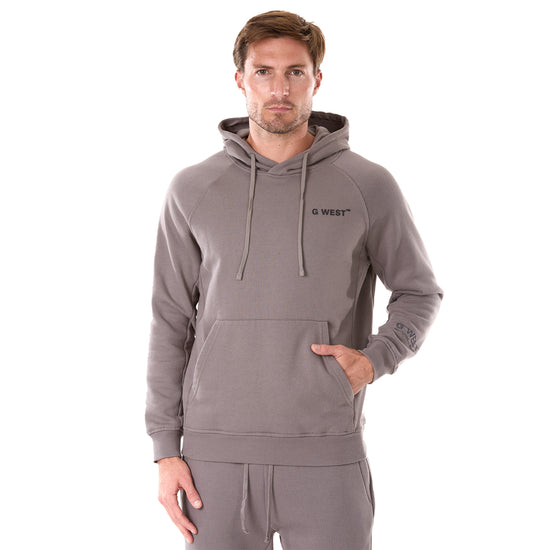 G WEST MENS FLEECE  PULLOVER HOODIE - CHARCOAL GREY