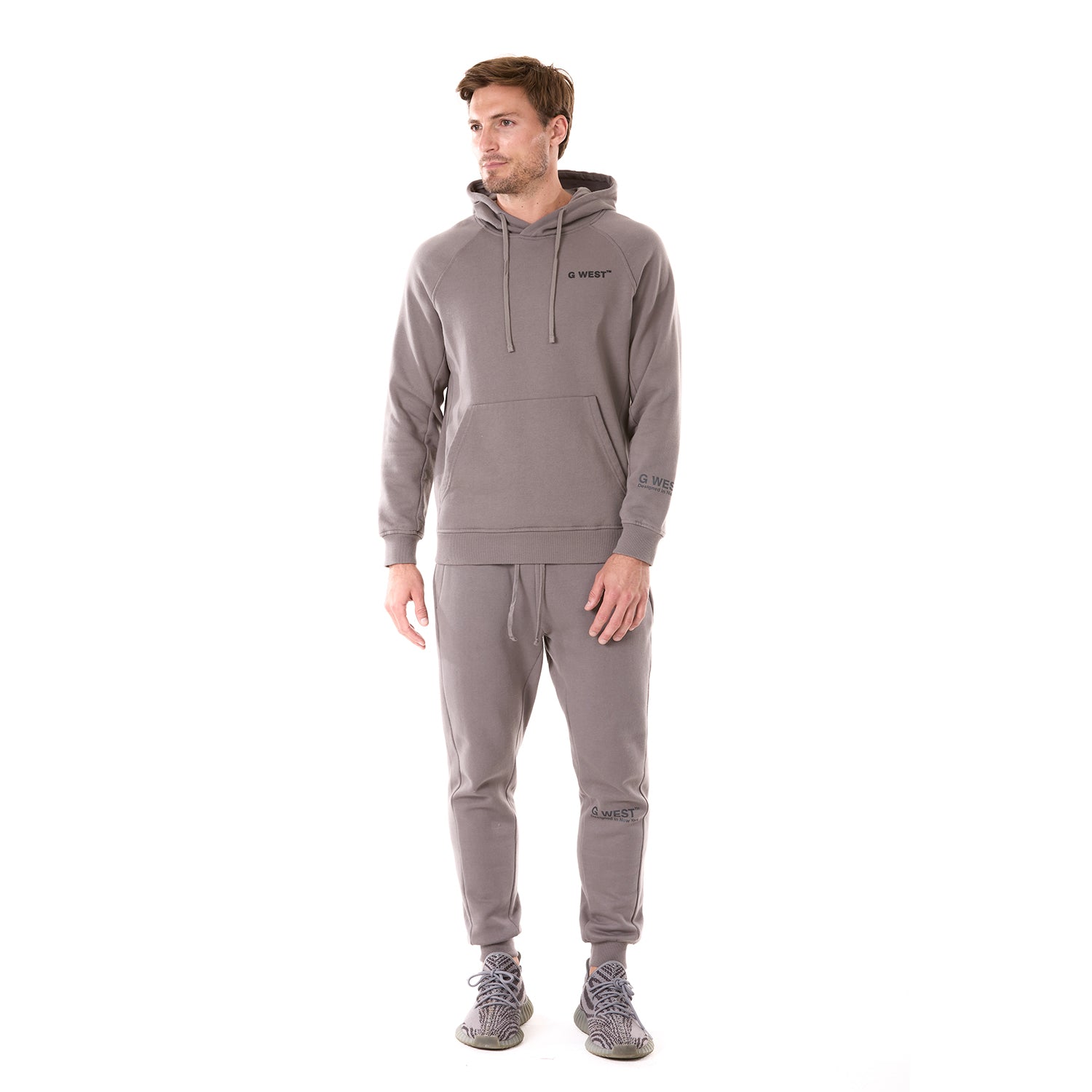 G WEST MENS FLEECE  PULLOVER HOODIE - CHARCOAL GREY