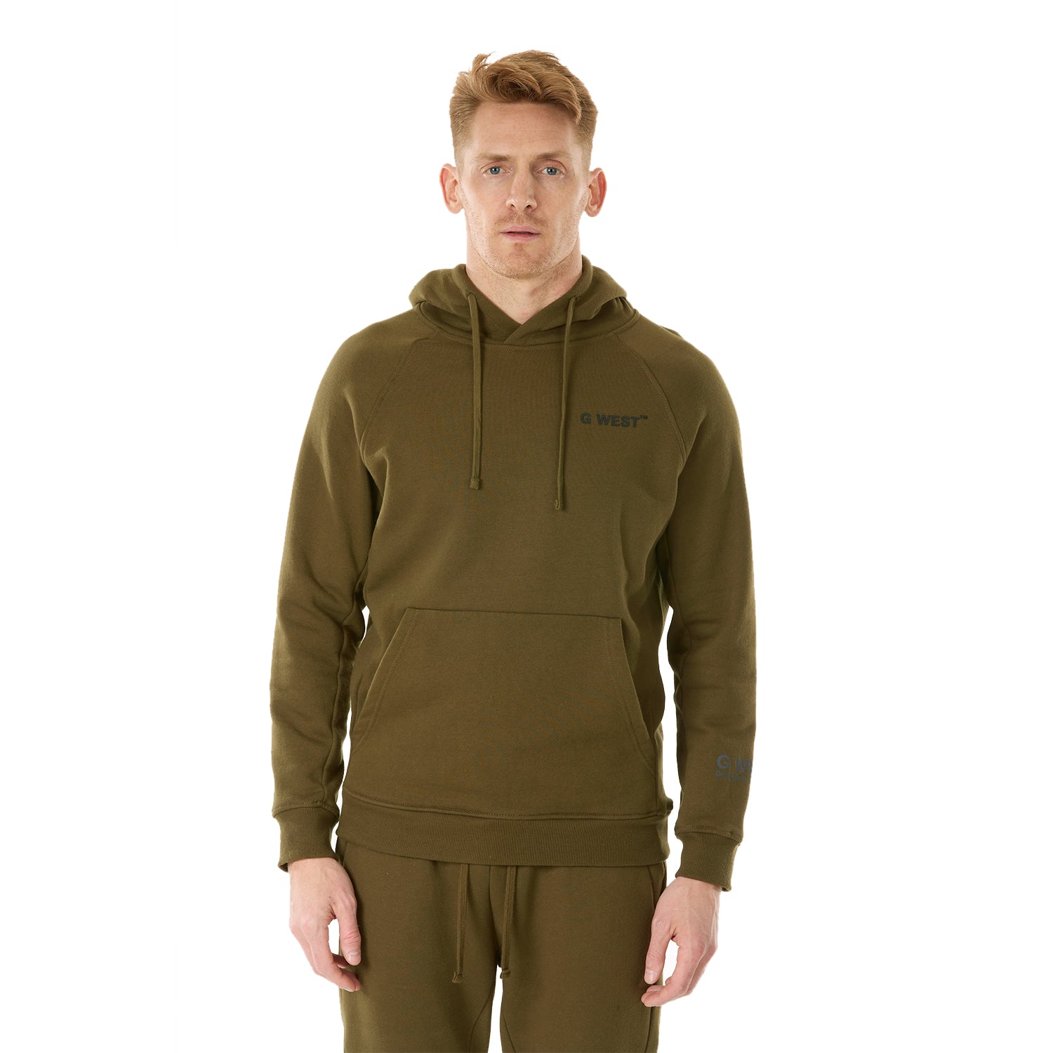 G WEST MENS FLEECE  PULLOVER HOODIE - DARK OLIVE