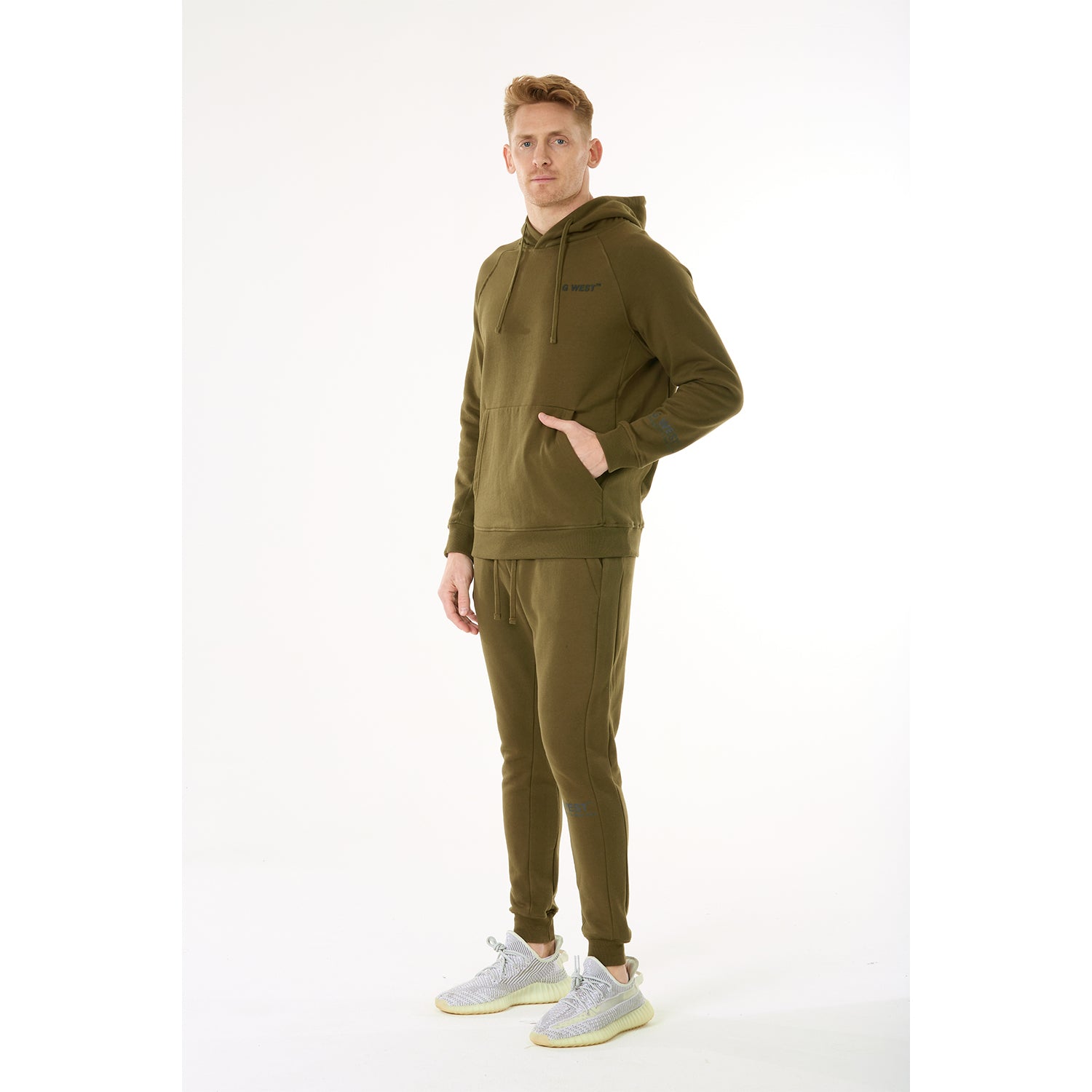 G WEST MENS FLEECE  PULLOVER HOODIE - DARK OLIVE