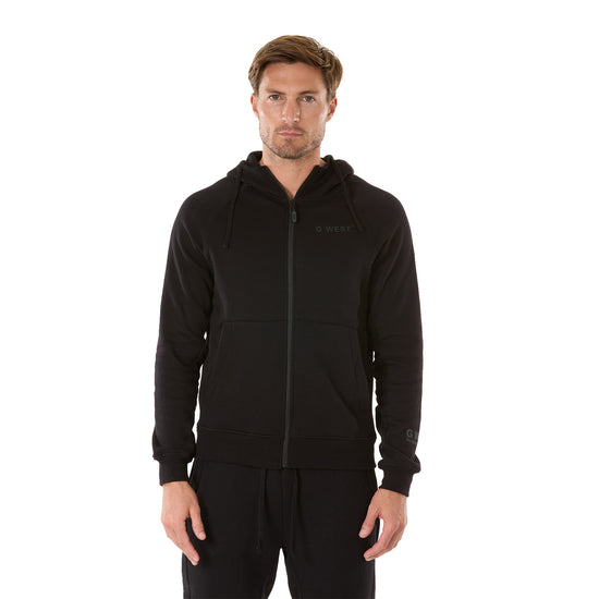 G WEST MENS FLEECE  ZIPPER HOODIE - JET BLACK