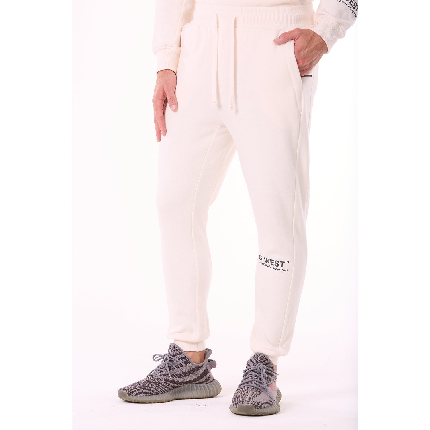 G WEST MENS FLEECE JOGGER PANTS  - WHISPER WHITE