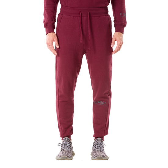 G WEST MENS FLEECE JOGGER PANTS - BURGUNDY