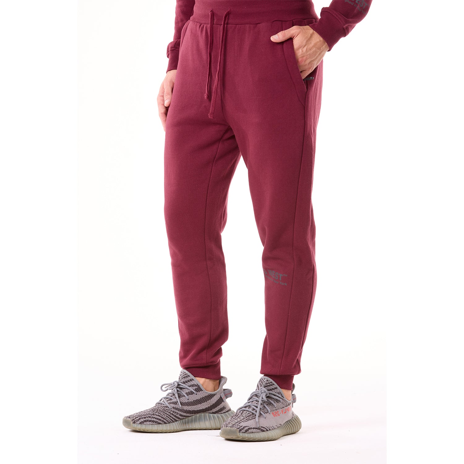 G WEST MENS FLEECE JOGGER PANTS - BURGUNDY