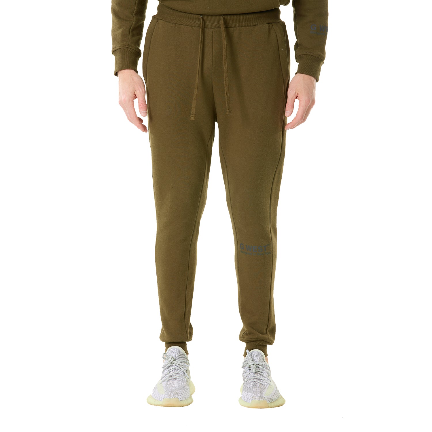 G WEST MENS FLEECE JOGGER PANTS - DARK OLIVE