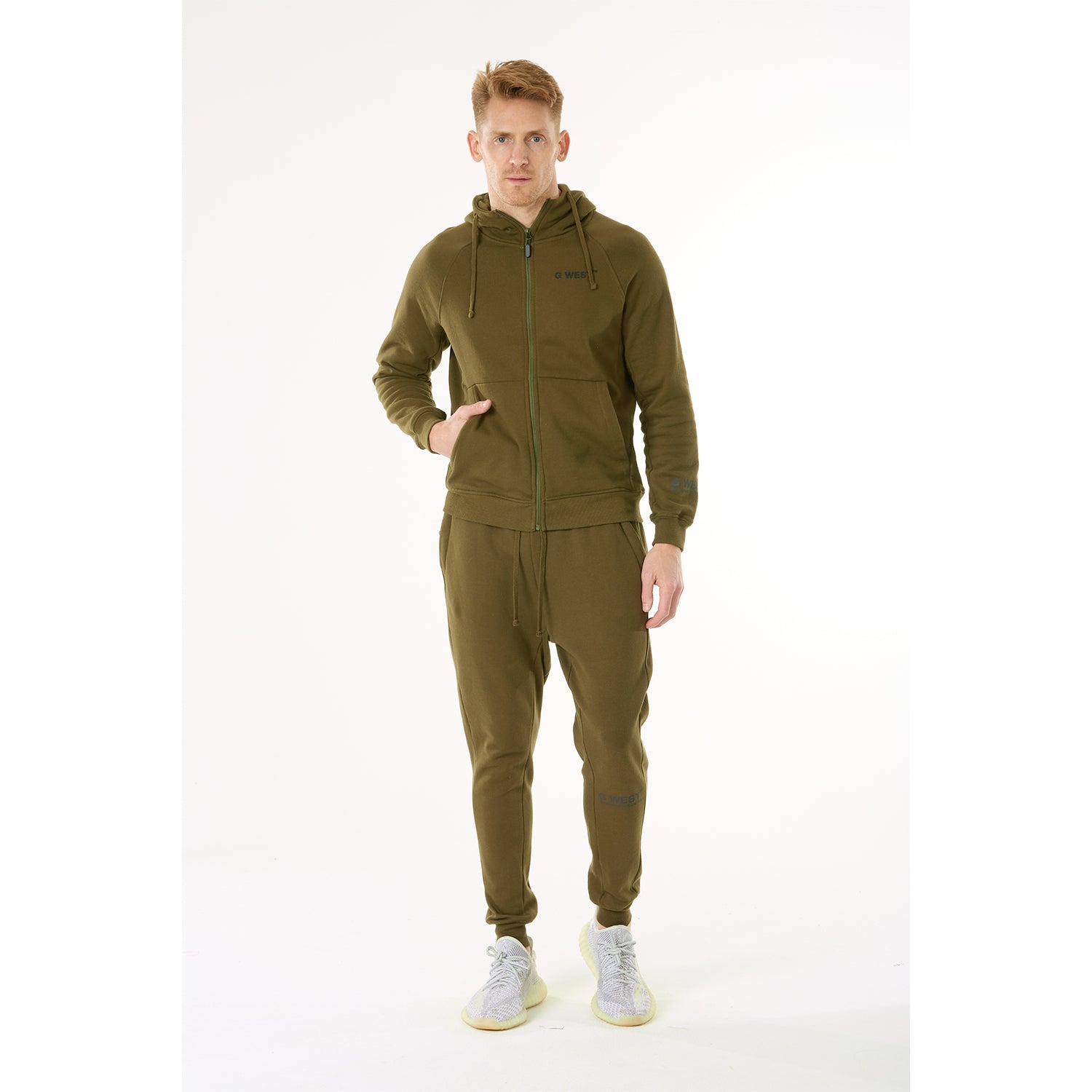 G WEST MENS FLEECE JOGGER PANTS - DARK OLIVE