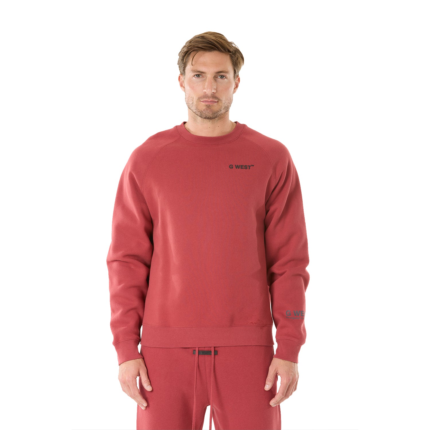 G WEST MENS  LIFESTYLE PREMIUM CREW NECK  SWEATSHIRT - BRICK RED 