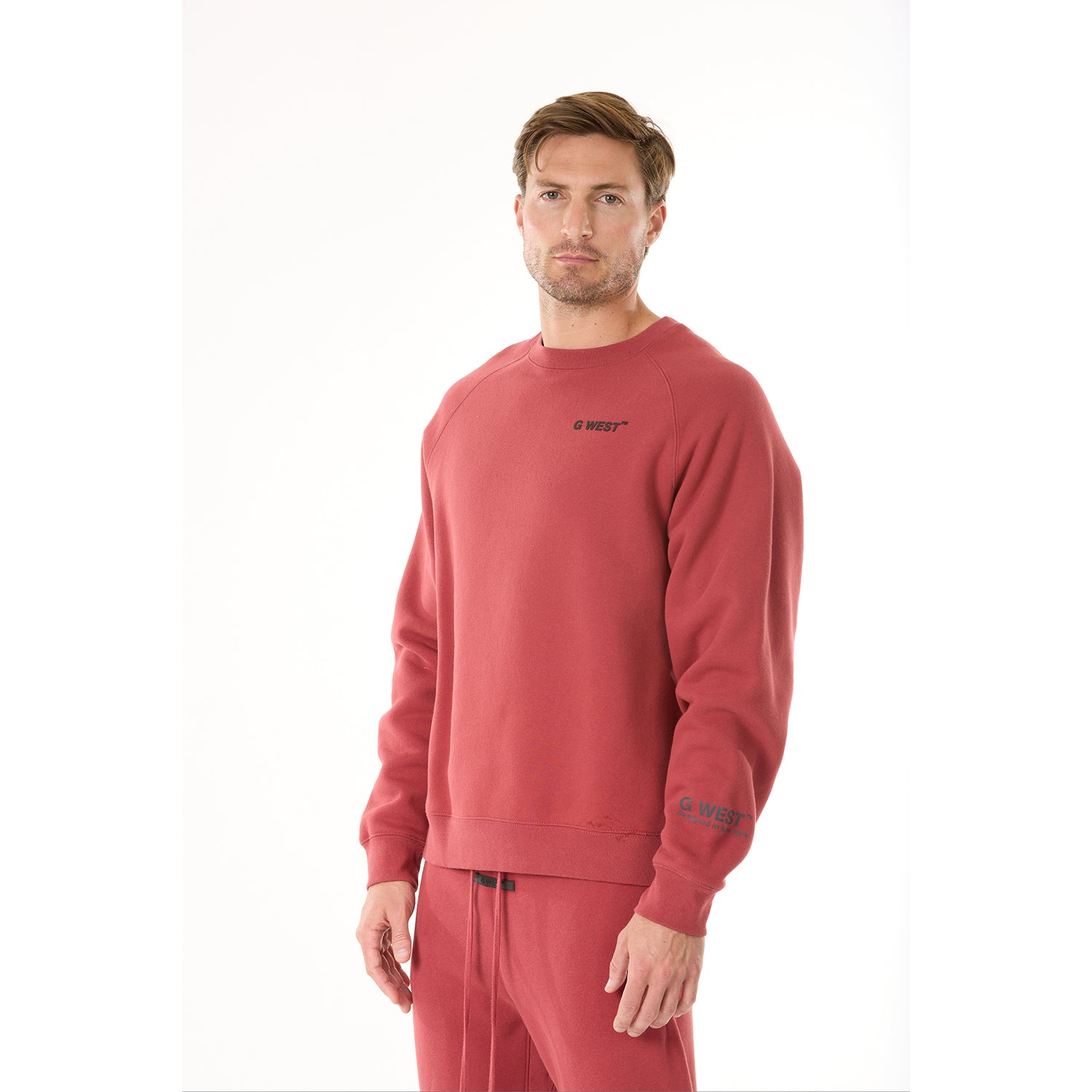 G WEST MENS  LIFESTYLE PREMIUM CREW NECK  SWEATSHIRT - BRICK RED 