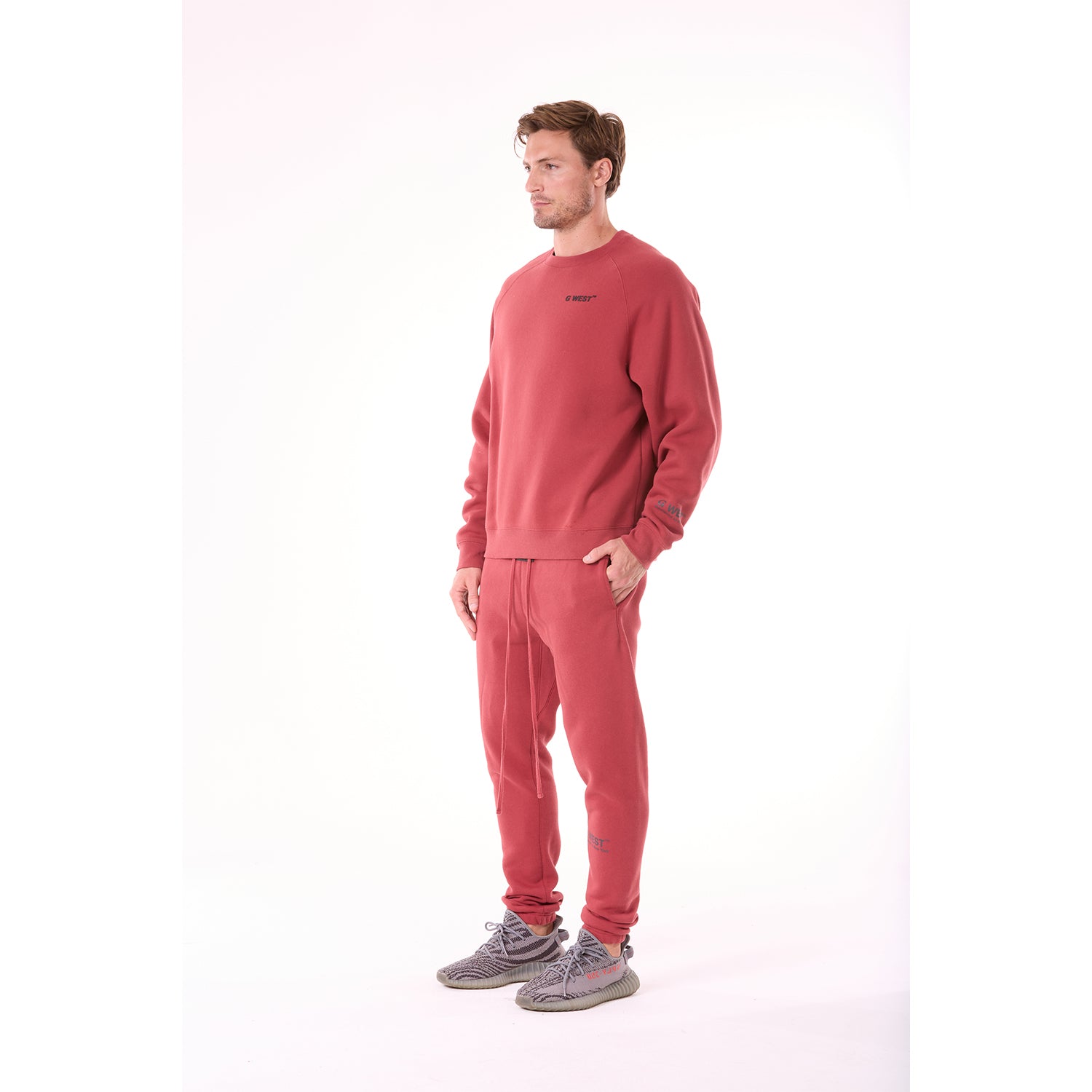 G WEST MENS  LIFESTYLE PREMIUM CREW NECK  SWEATSHIRT - BRICK RED 