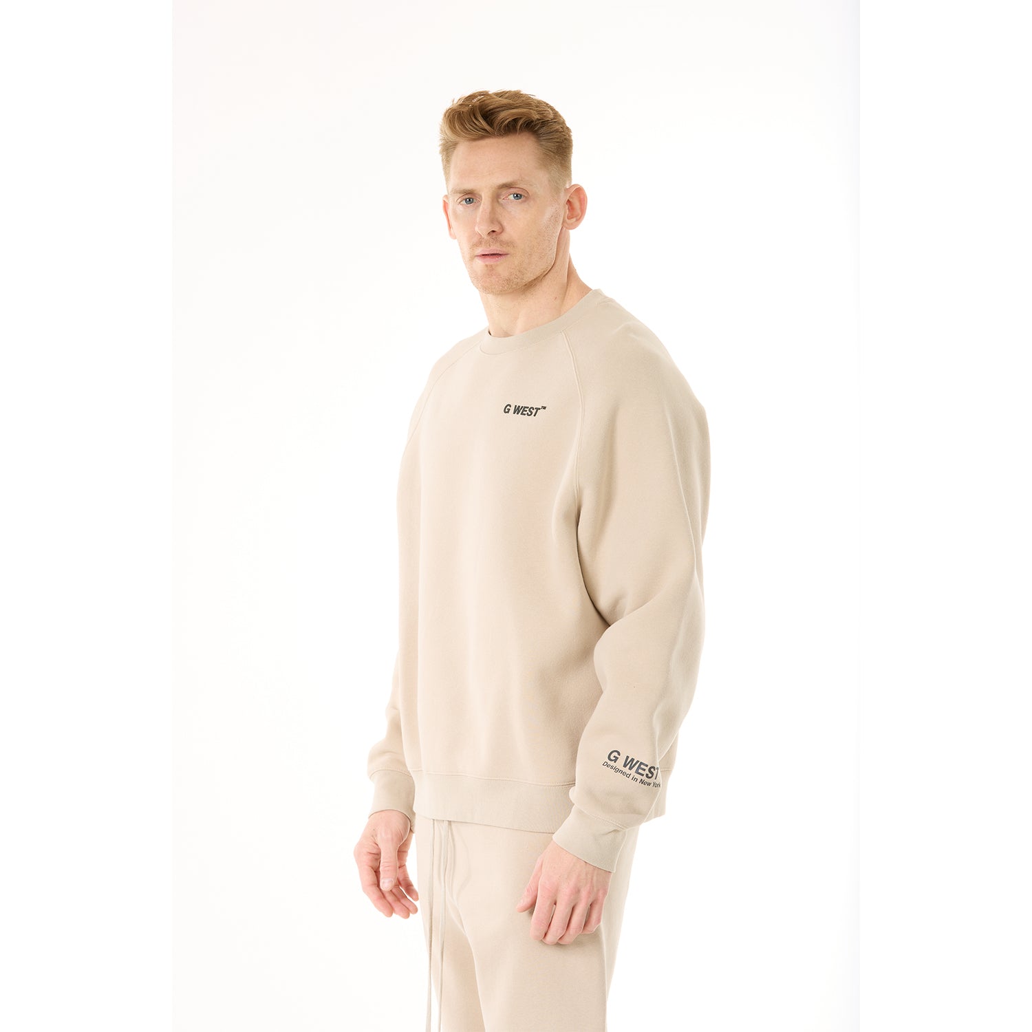 G WEST MENS  LIFESTYLE PREMIUM CREW NECK  SWEATSHIRT - OXFORD TAN