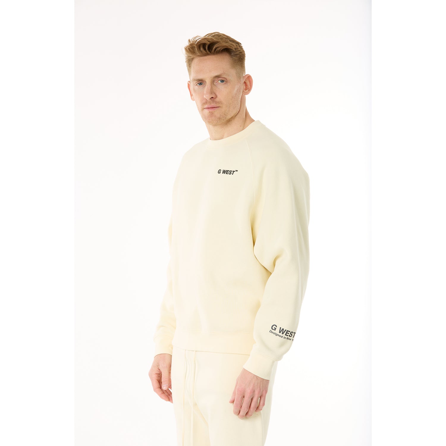 G WEST MENS  LIFESTYLE PREMIUM CREW NECK  SWEATSHIRT - CLOUD CREAM