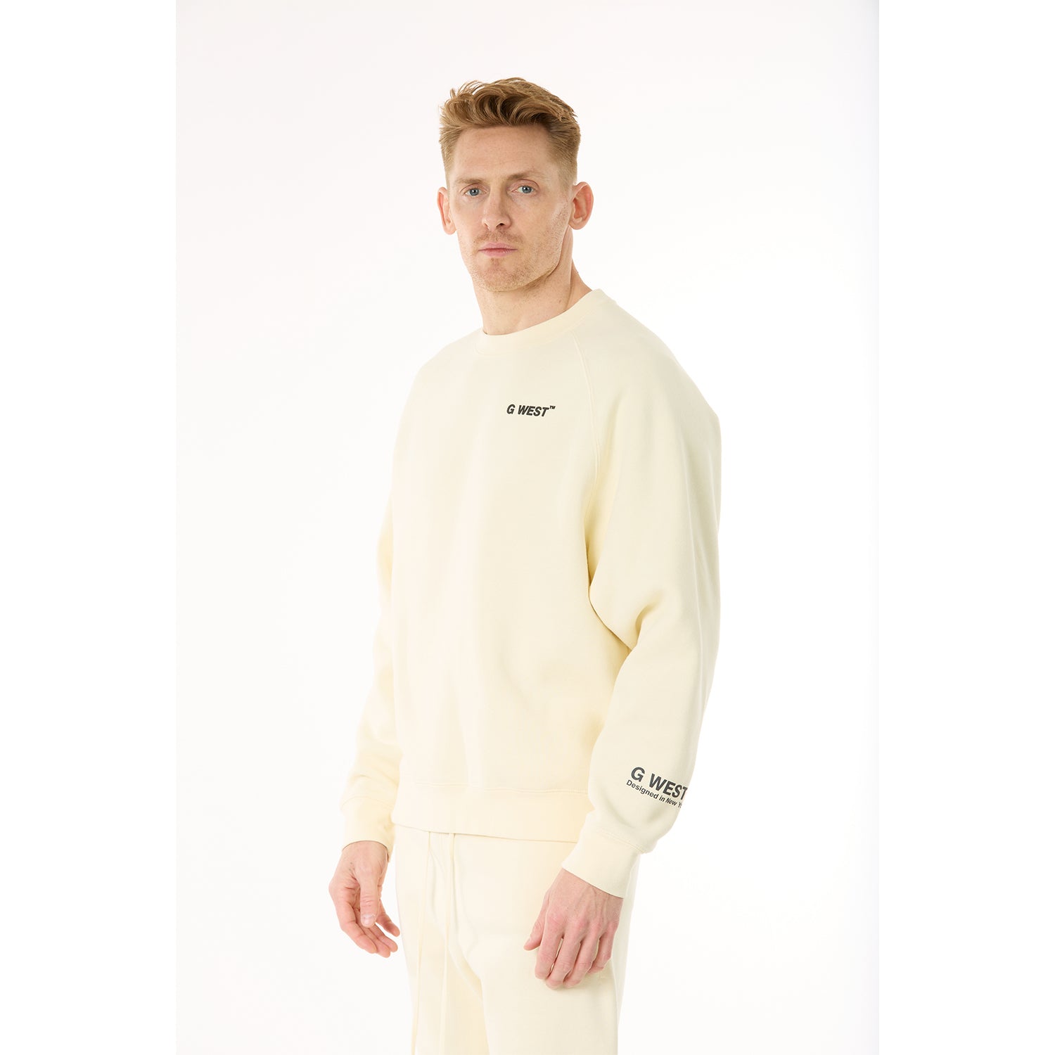 G WEST MENS  LIFESTYLE PREMIUM CREW NECK  SWEATSHIRT - CLOUD CREAM