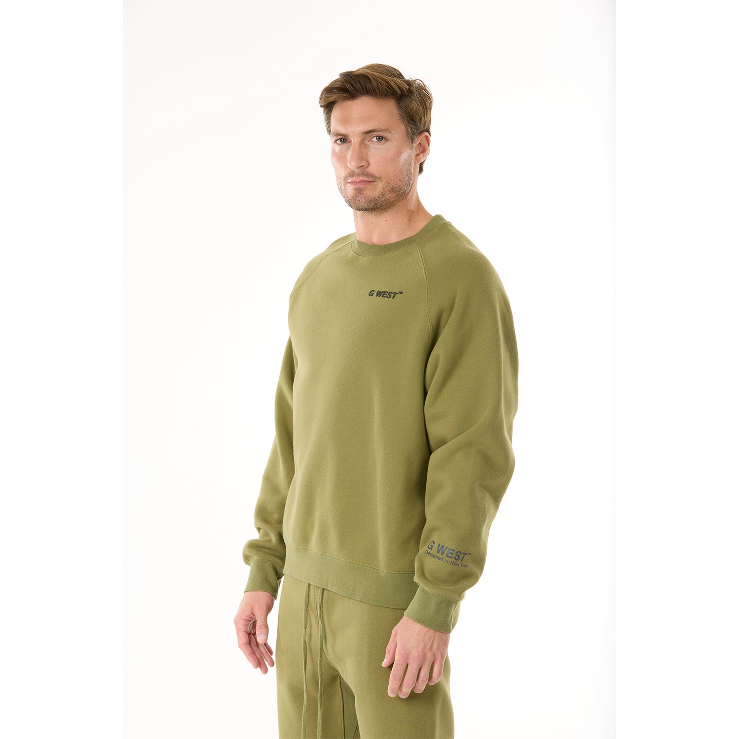 G WEST MENS  LIFESTYLE PREMIUM CREW NECK  SWEATSHIRT - CAPULET OLIVE