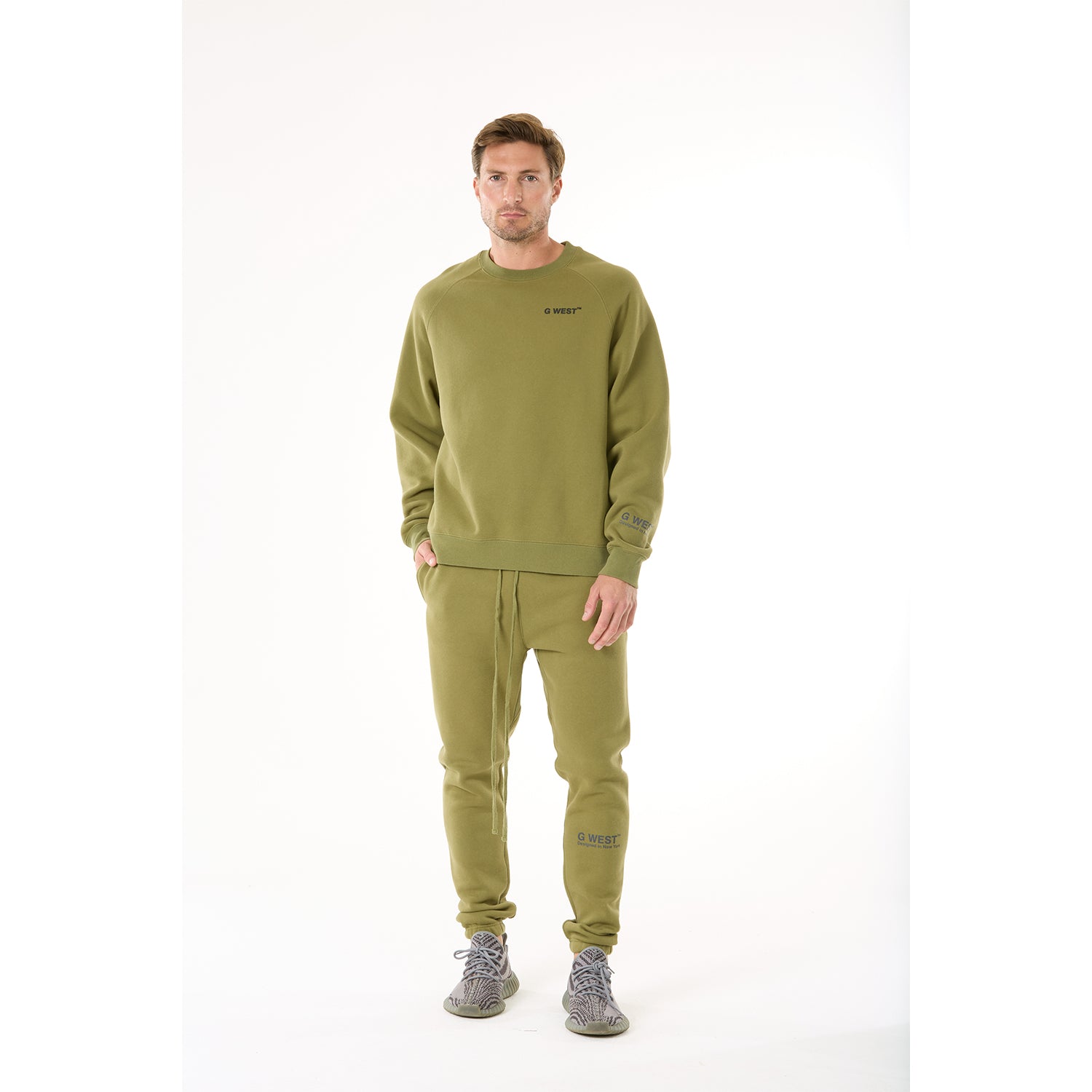 G WEST MENS  LIFESTYLE PREMIUM CREW NECK  SWEATSHIRT - CAPULET OLIVE