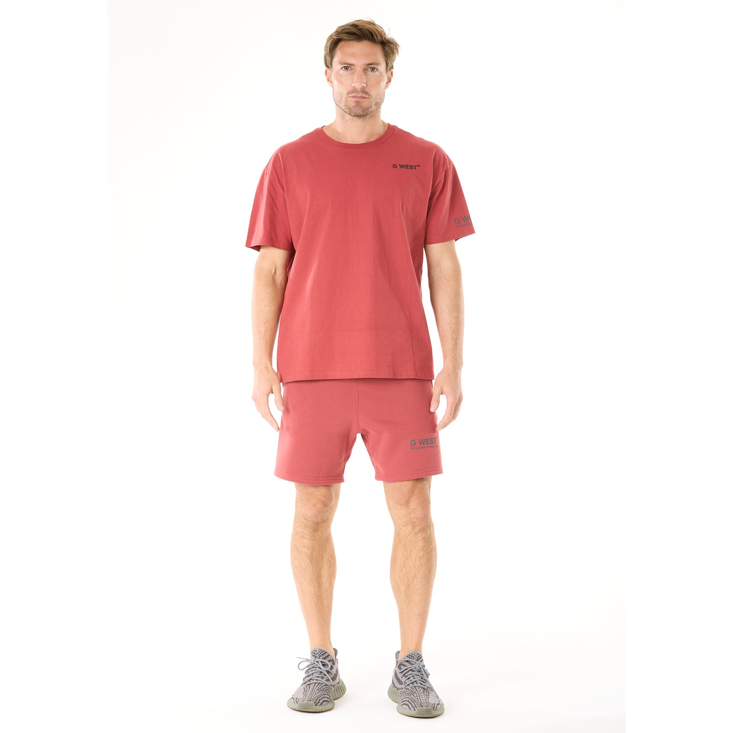 G WEST MENS  LIFESTYLE PREMIUM T-SHIRT - BRICK RED