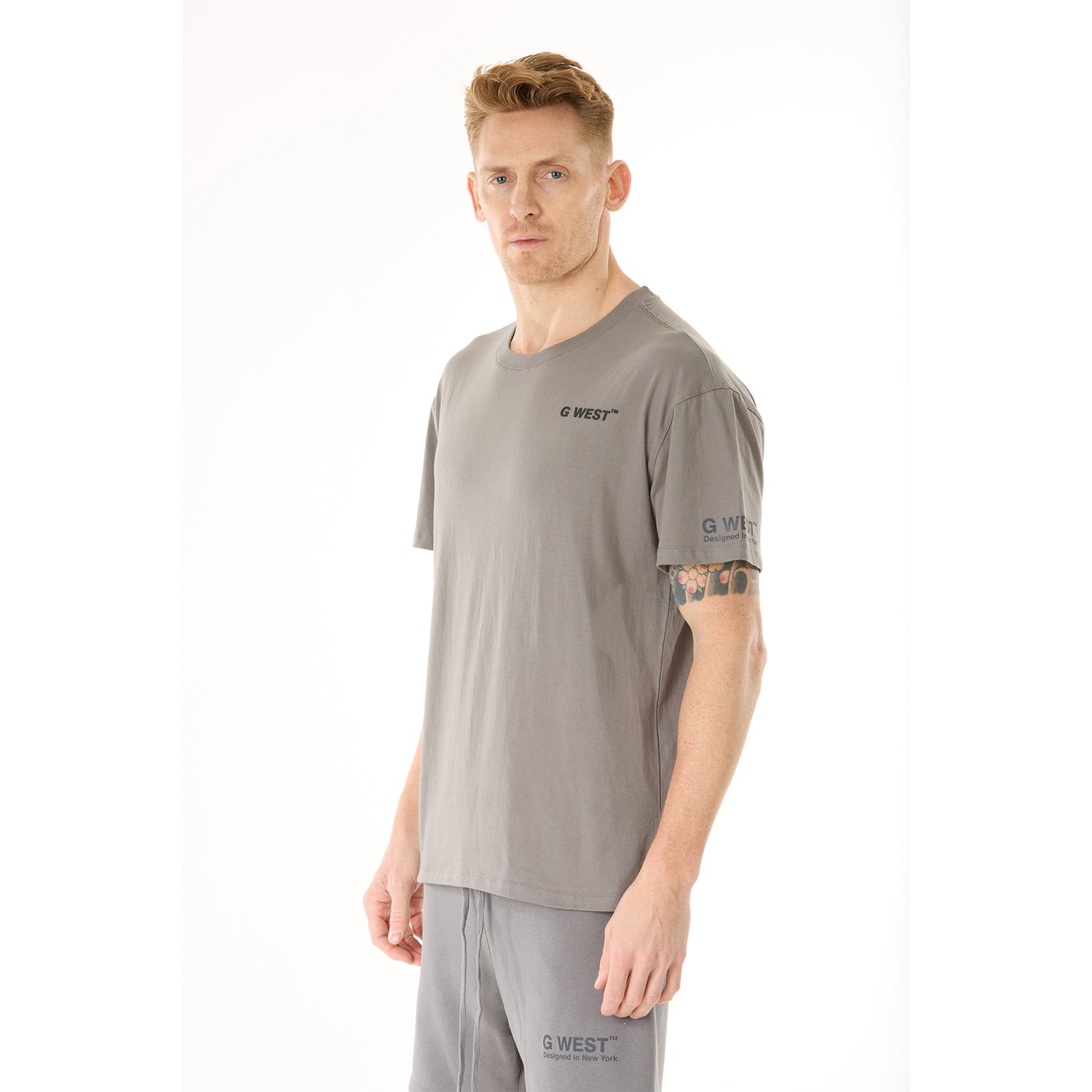 G WEST MENS  LIFESTYLE PREMIUM T-SHIRT - CHARCOAL GRAY 