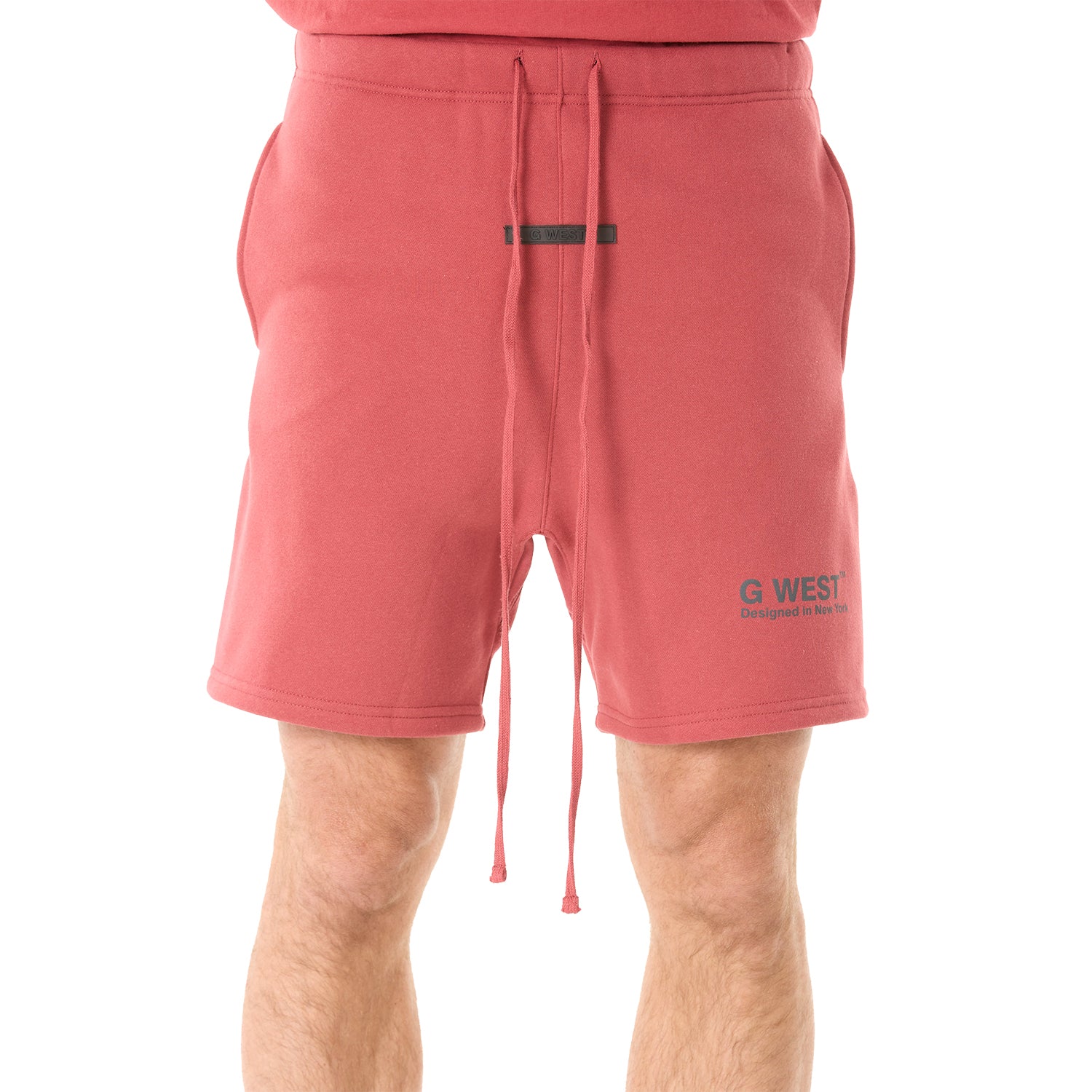 G WEST MENS LIFESTYLE PREMIUM SWEAT SHORTS - BRICK RED