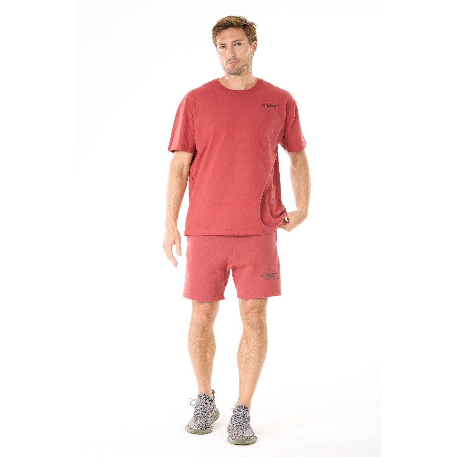 G WEST MENS LIFESTYLE PREMIUM SWEAT SHORTS - BRICK RED