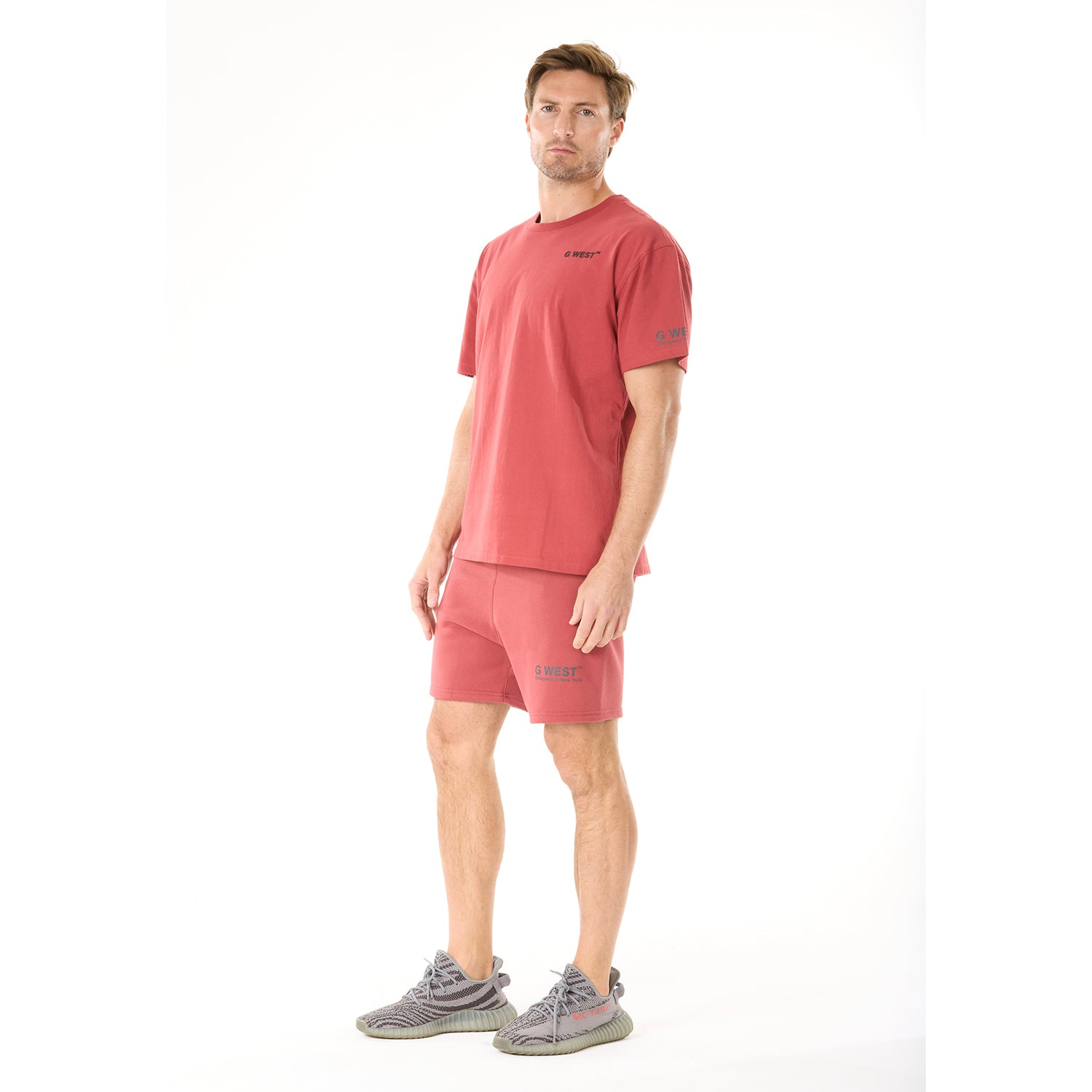 G WEST MENS LIFESTYLE PREMIUM SWEAT SHORTS - BRICK RED