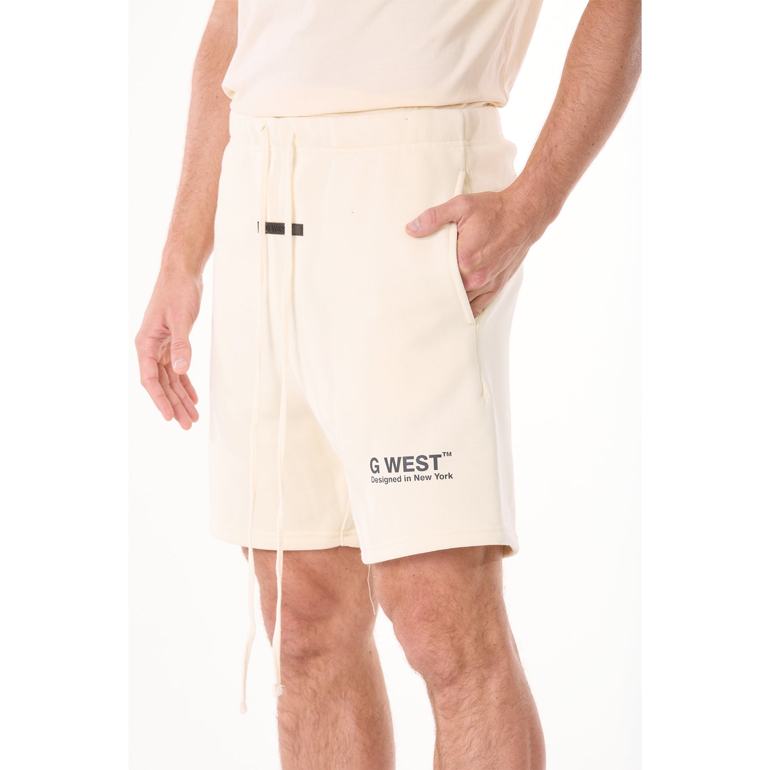 G WEST MENS LIFESTYLE PREMIUM SWEAT SHORTS - CLOUD CREAM