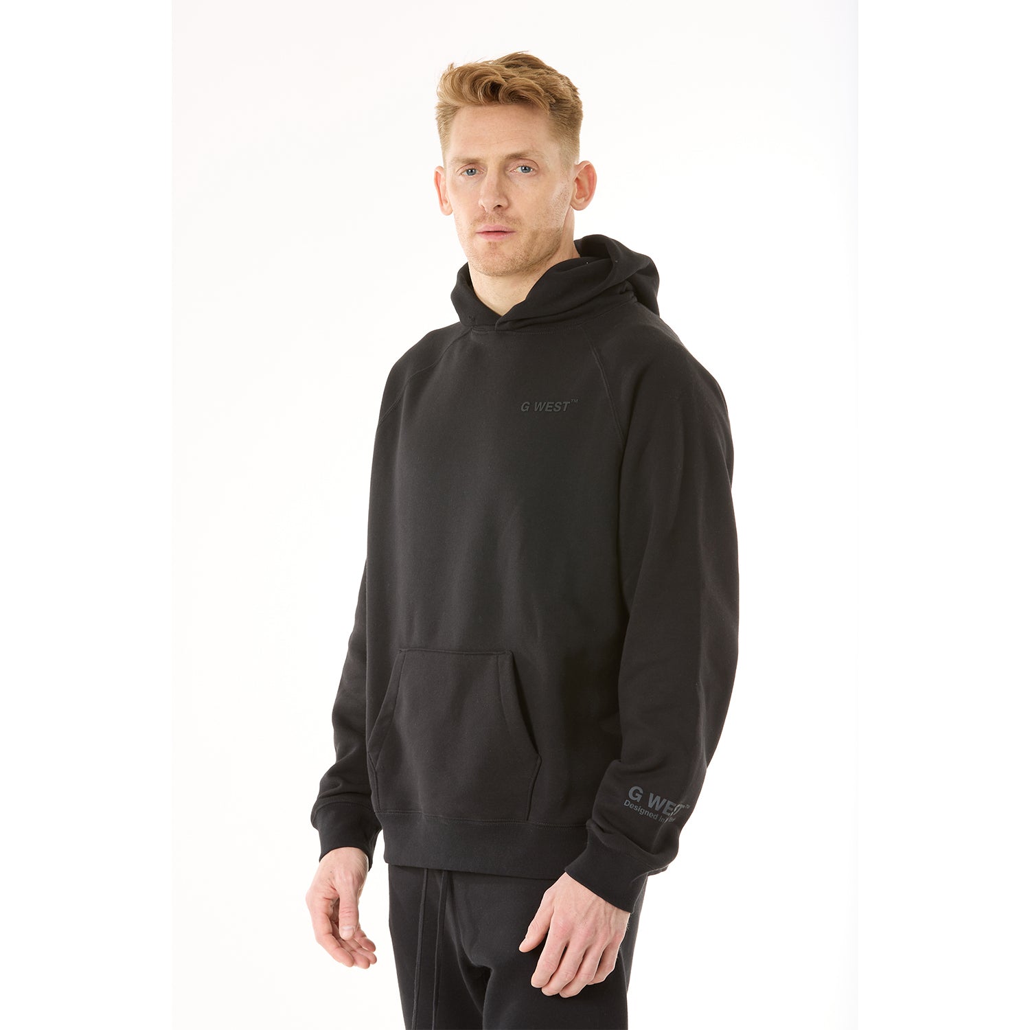 G WEST MENS LIFESTYLE PREMIUM PULLOVER HOODIE - JET BLACK 