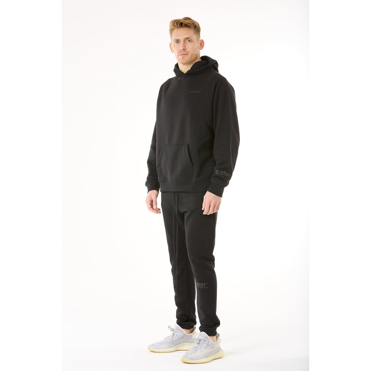 G WEST MENS LIFESTYLE PREMIUM PULLOVER HOODIE - JET BLACK 