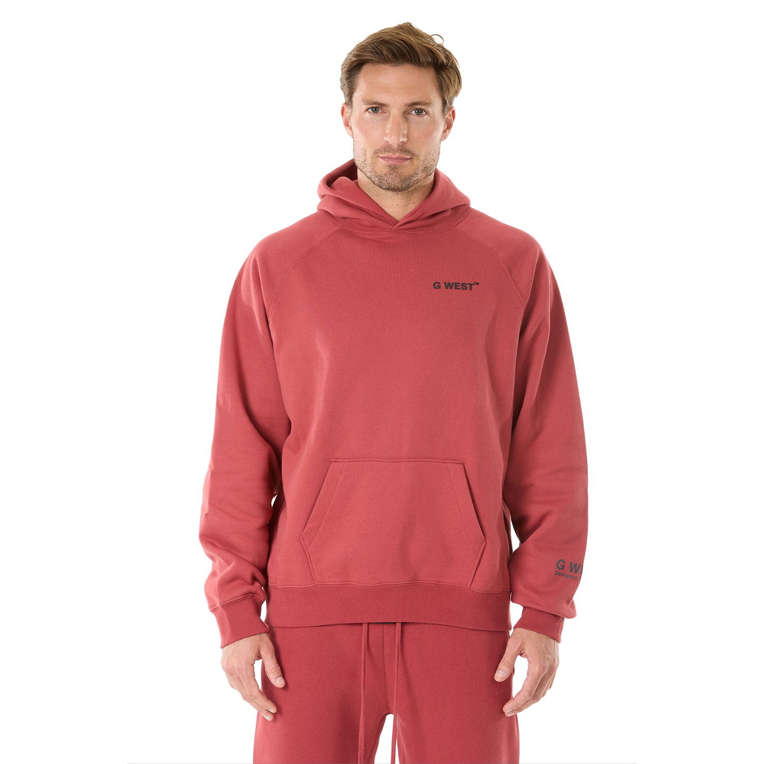 G WEST MENS LIFESTYLE PREMIUM PULLOVER HOODIE - BRICK RED