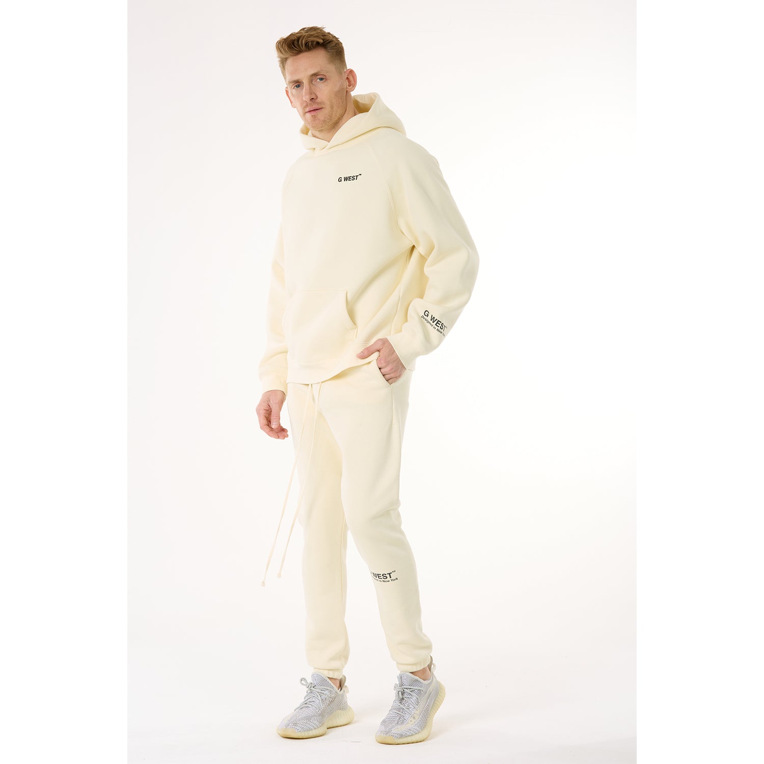 G WEST MENS LIFESTYLE PREMIUM PULLOVER HOODIE - CLOUD CREAM