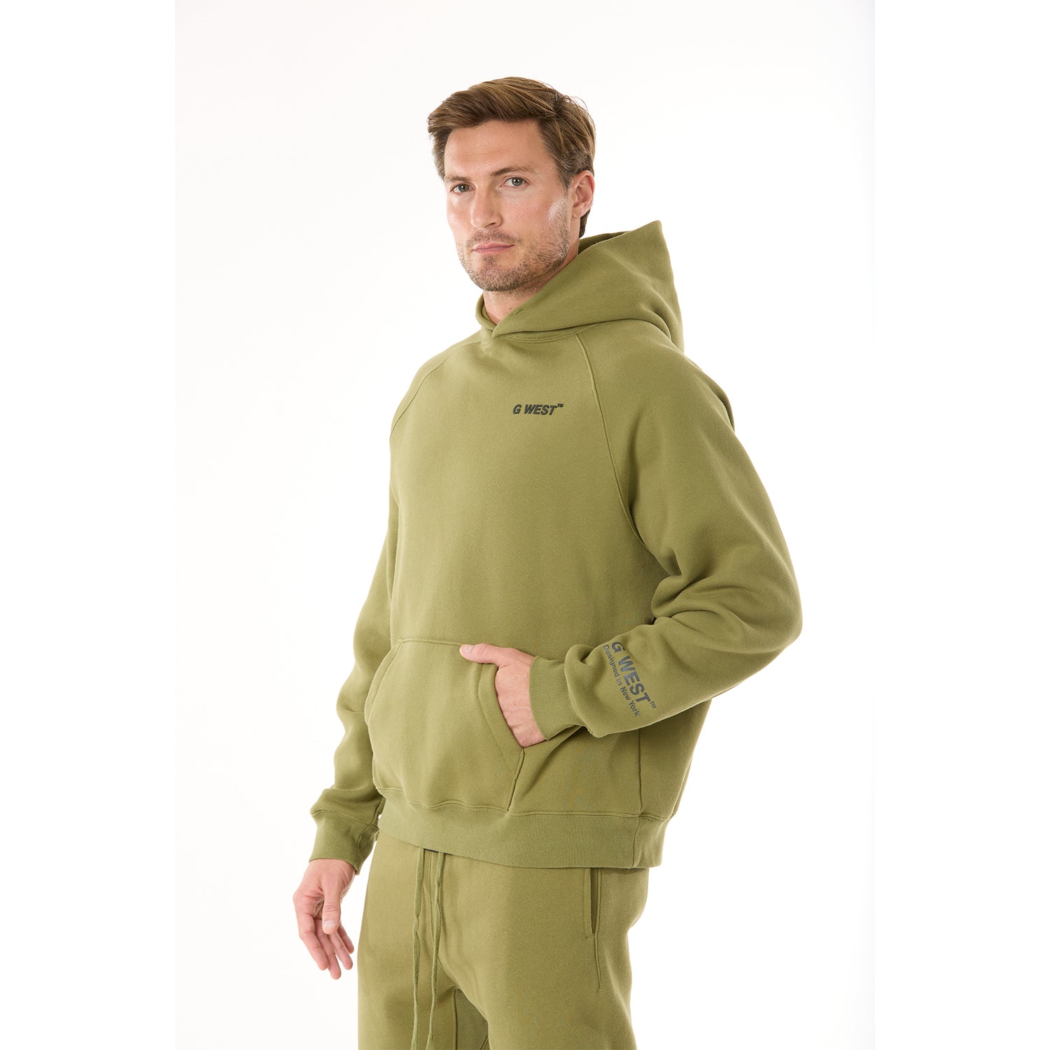 G WEST MENS LIFESTYLE PREMIUM PULLOVER HOODIE - CAPULET OLIVE