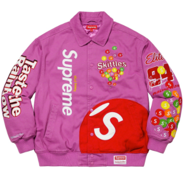 Supreme Skittles Mitchell & Ness Varsity Jacket purple - NY Tent Sale