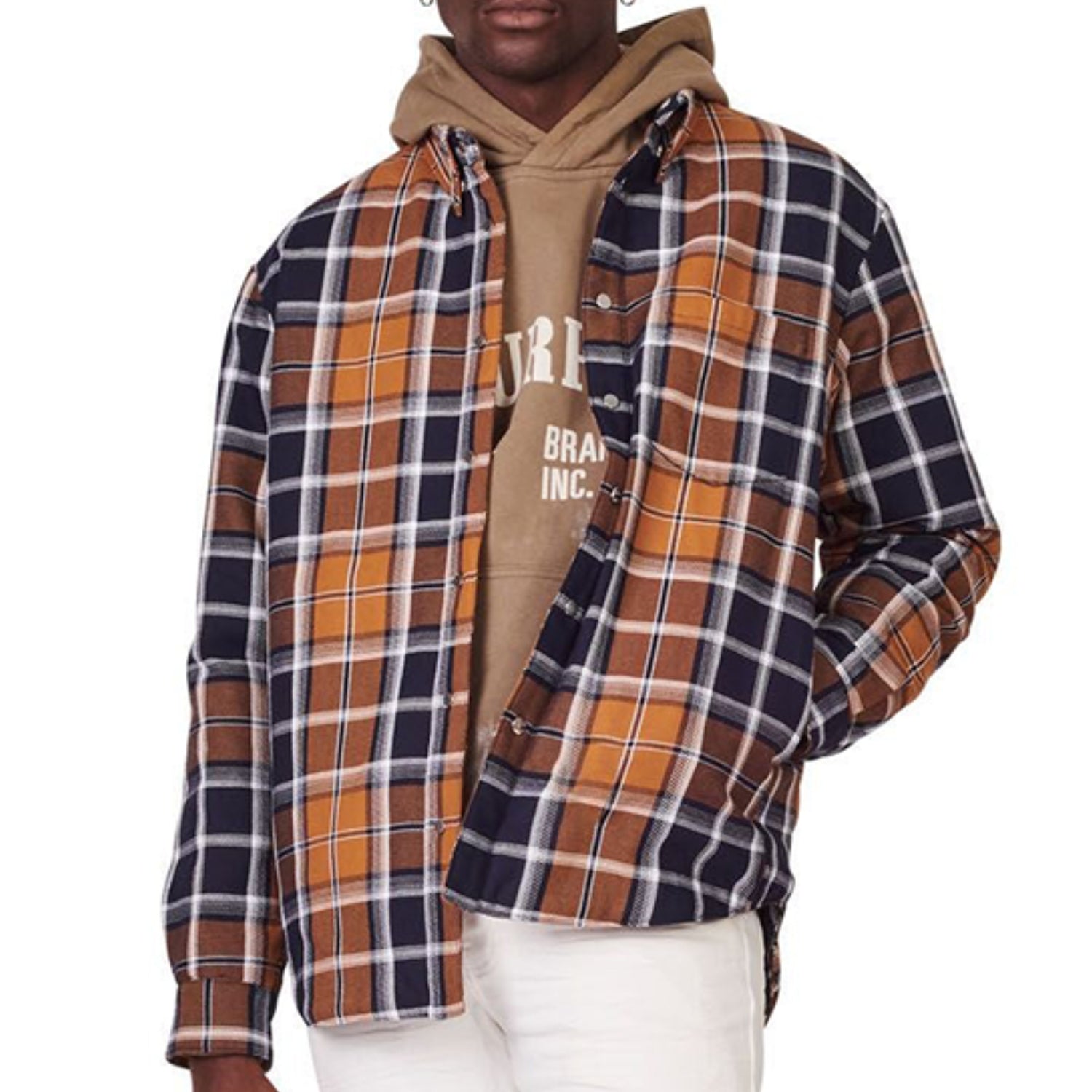 Purple-brand Gold Plaid Down Shirt Mens Style : P323-gpds122