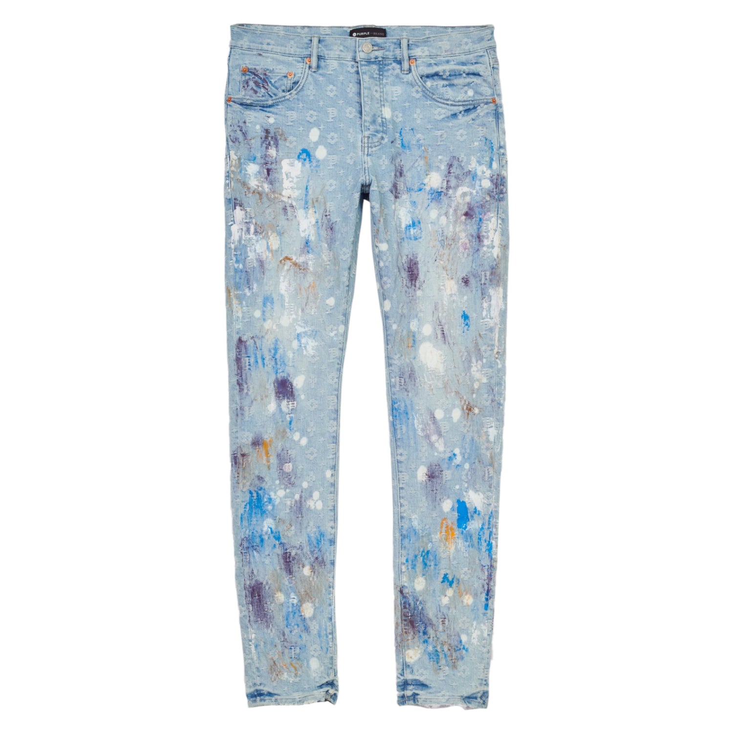 Purple-brand Paint Over Jacquard Monogram Jeans Mens Style : P001-lbpj222