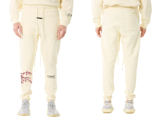 G West Life Styles  Mens Printed Cherry Blossom Jogger- Cloud Cream Mens Style : Gwpj2001