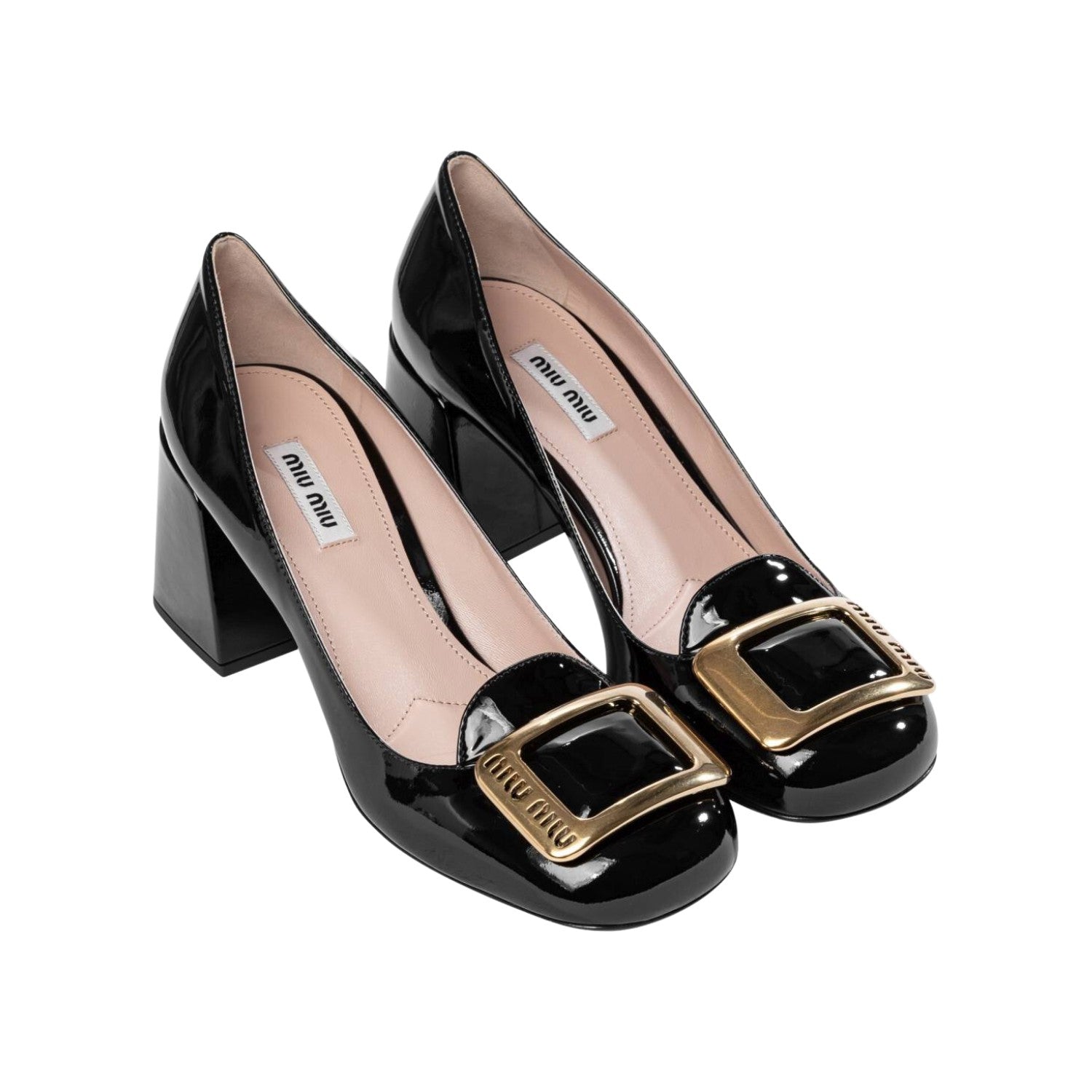 Miu Miu Patent Leather Pumps With Logo Buckle Womens Style : 5i803d_069